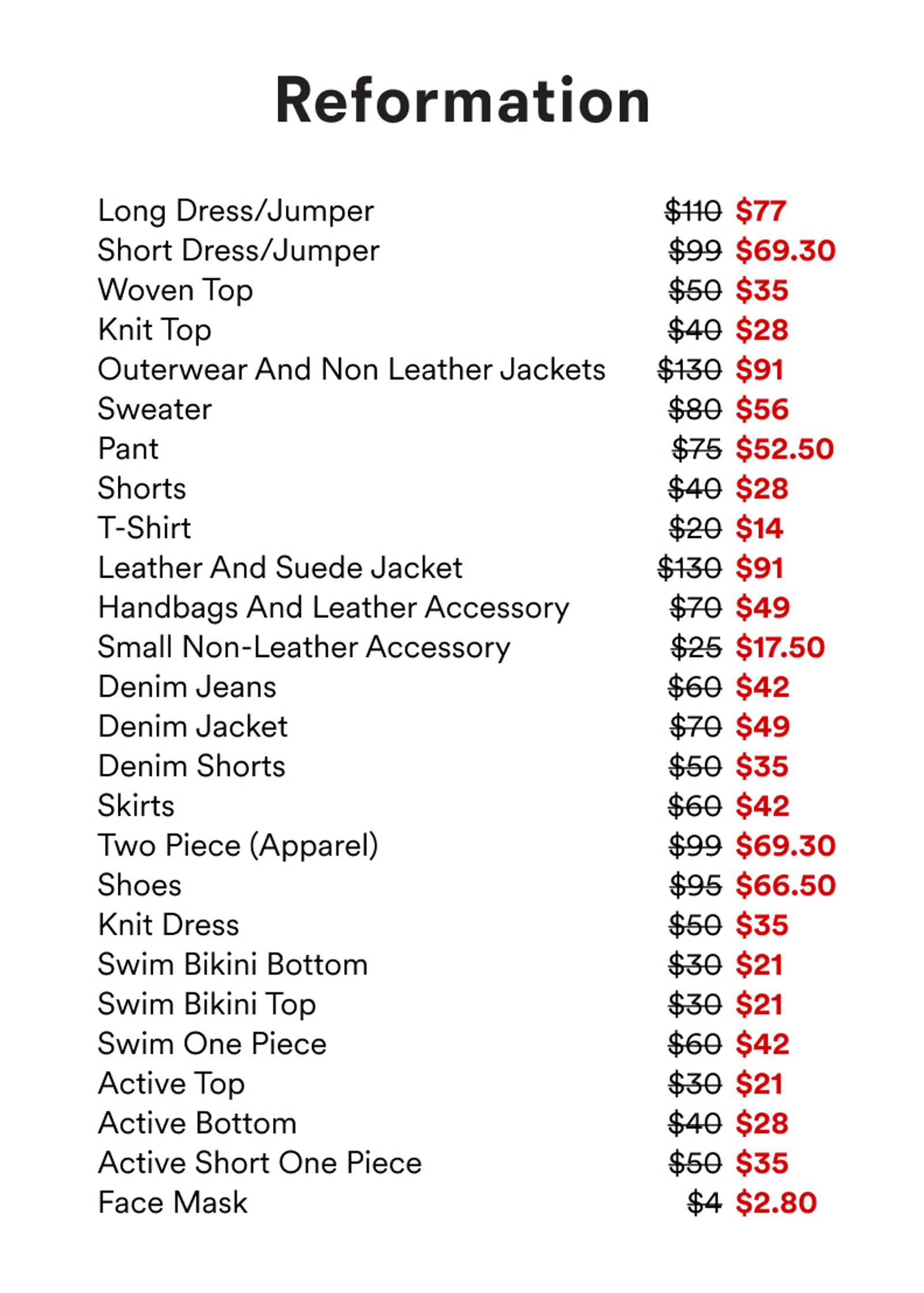 Price list