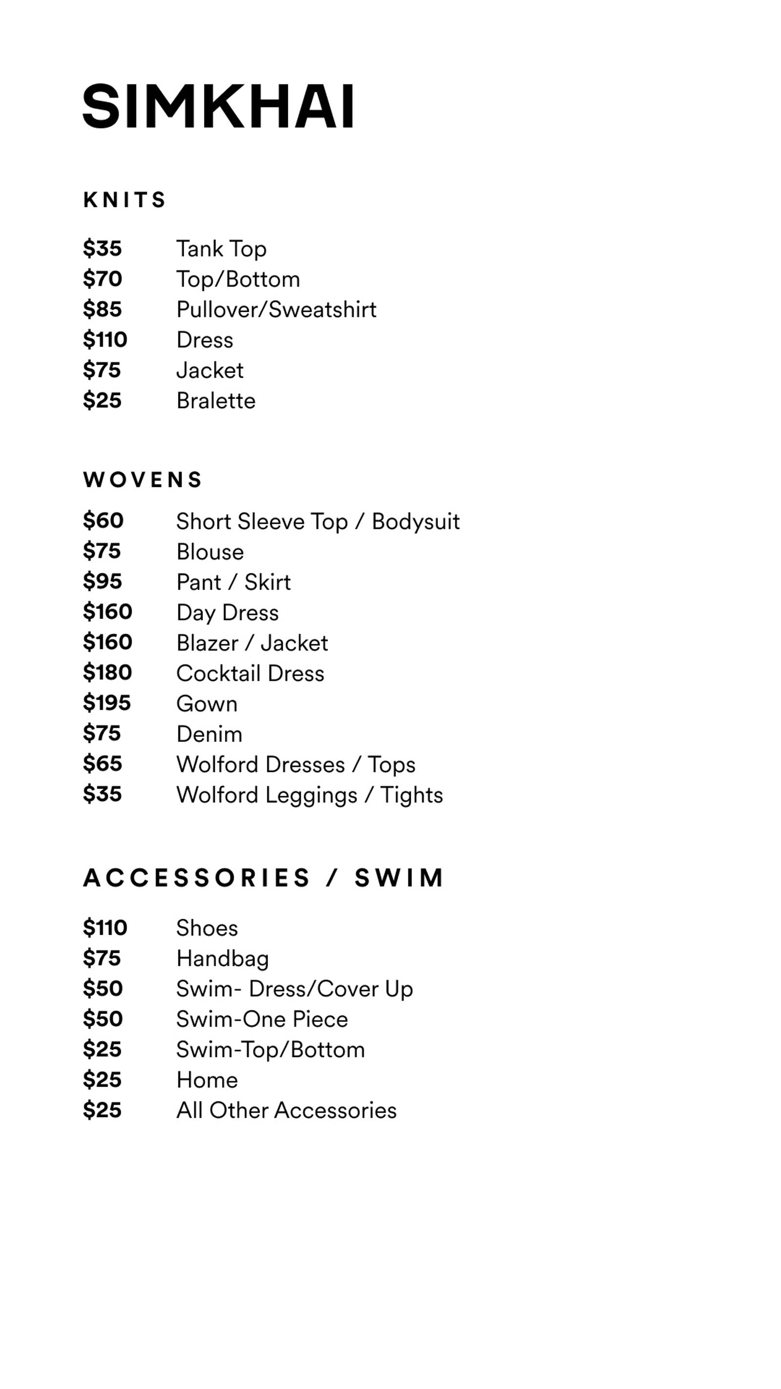 Price list