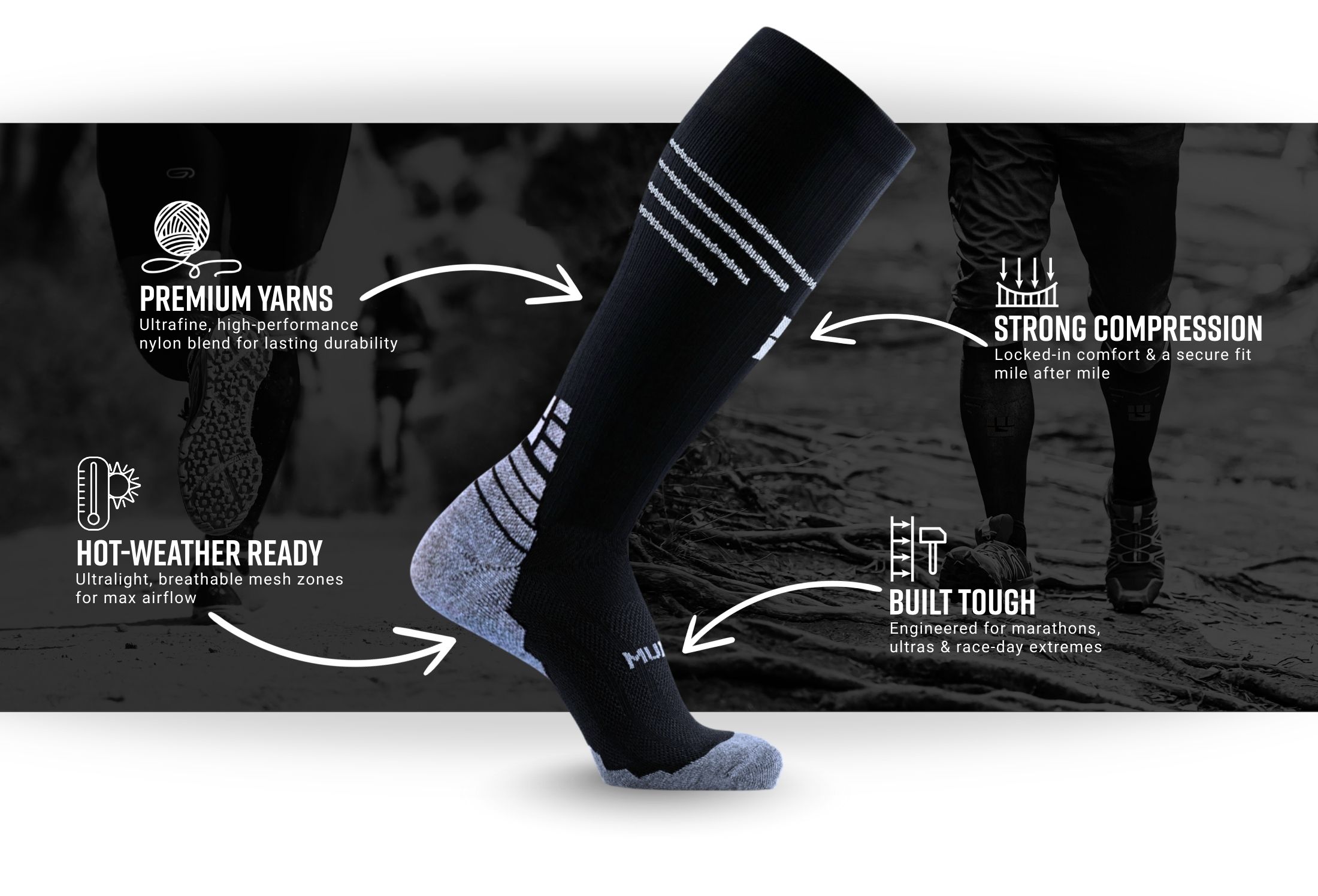 Infographic of MudGear UltraLight Marathon - Ultra Distance Socks