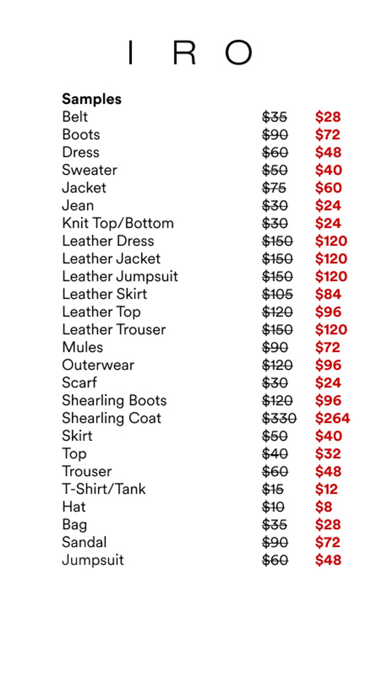 Price list