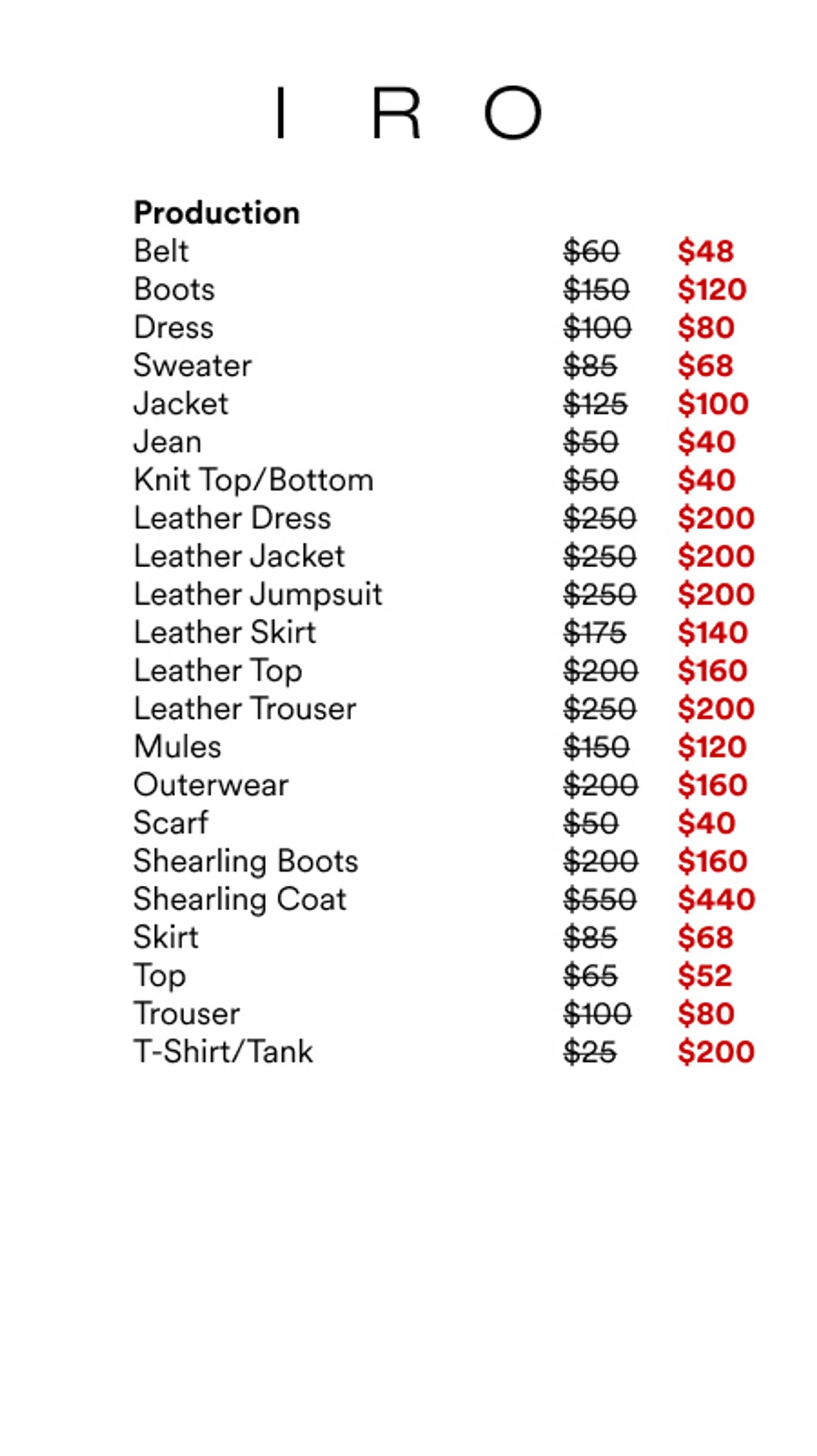 Price list