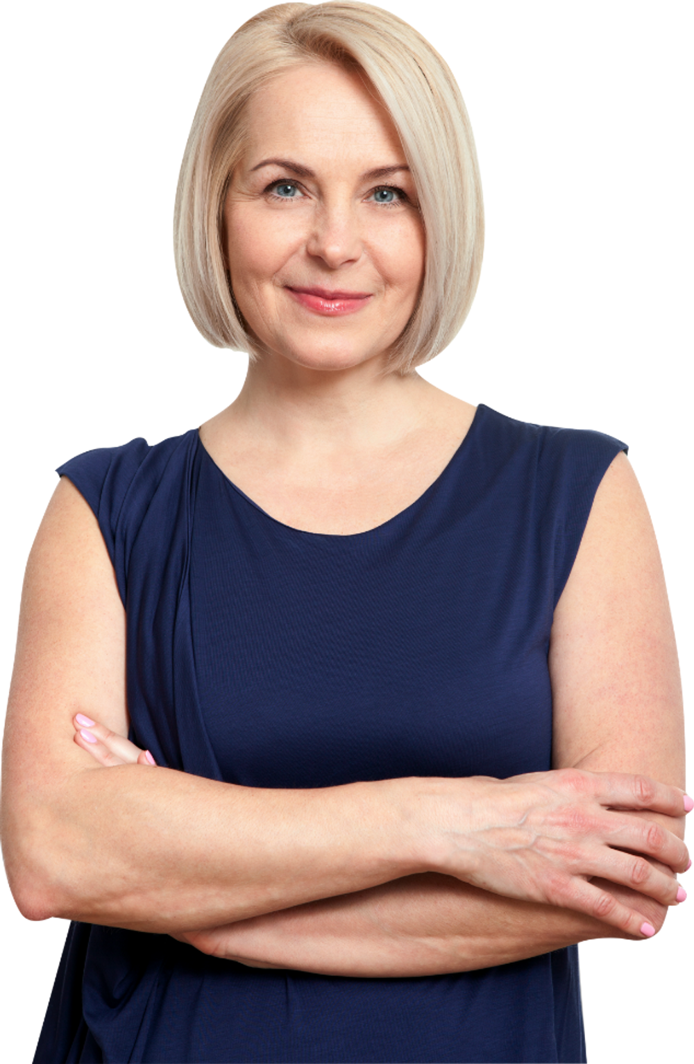 Smiling woman with arms crossed