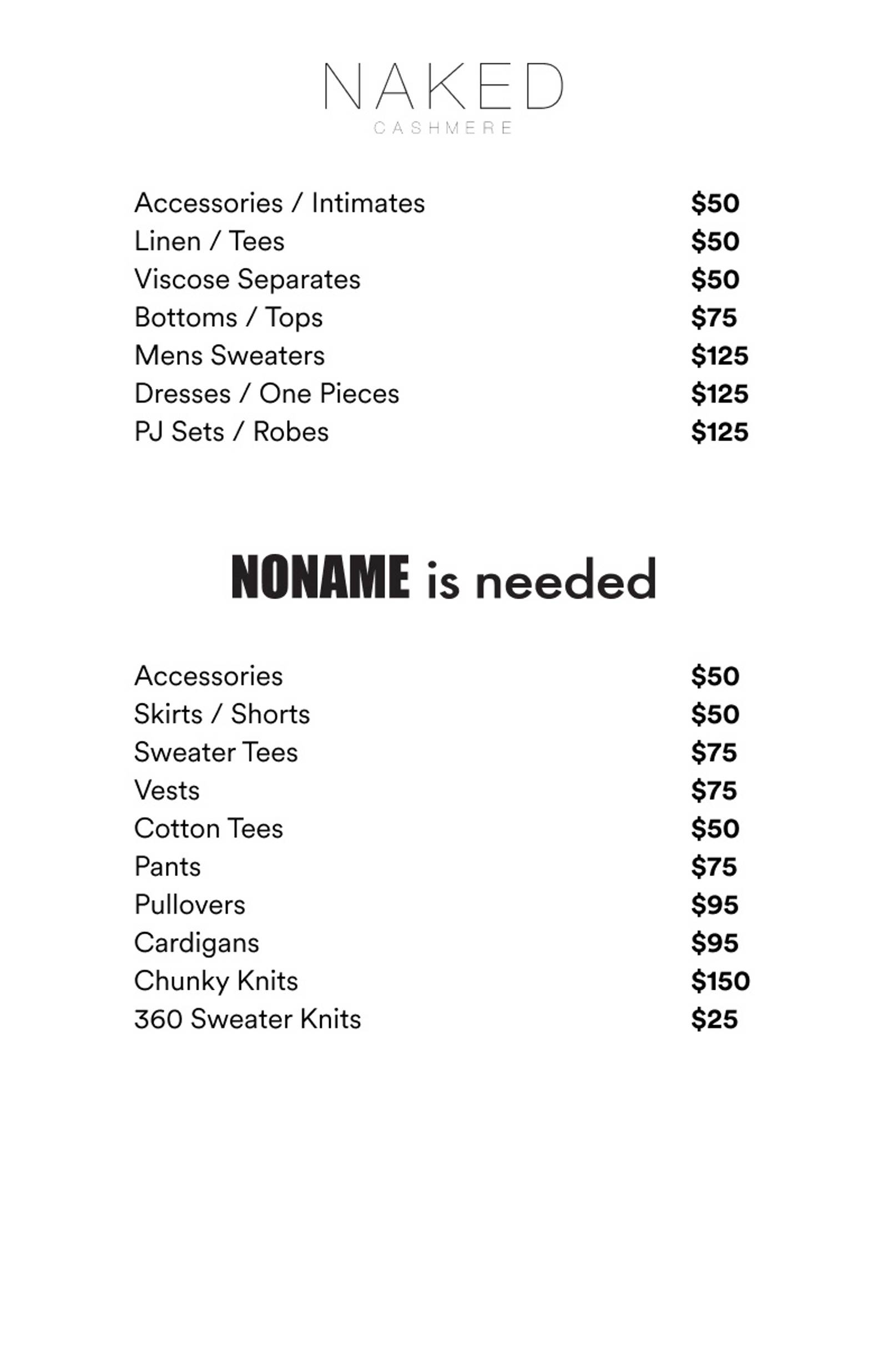 Price list
