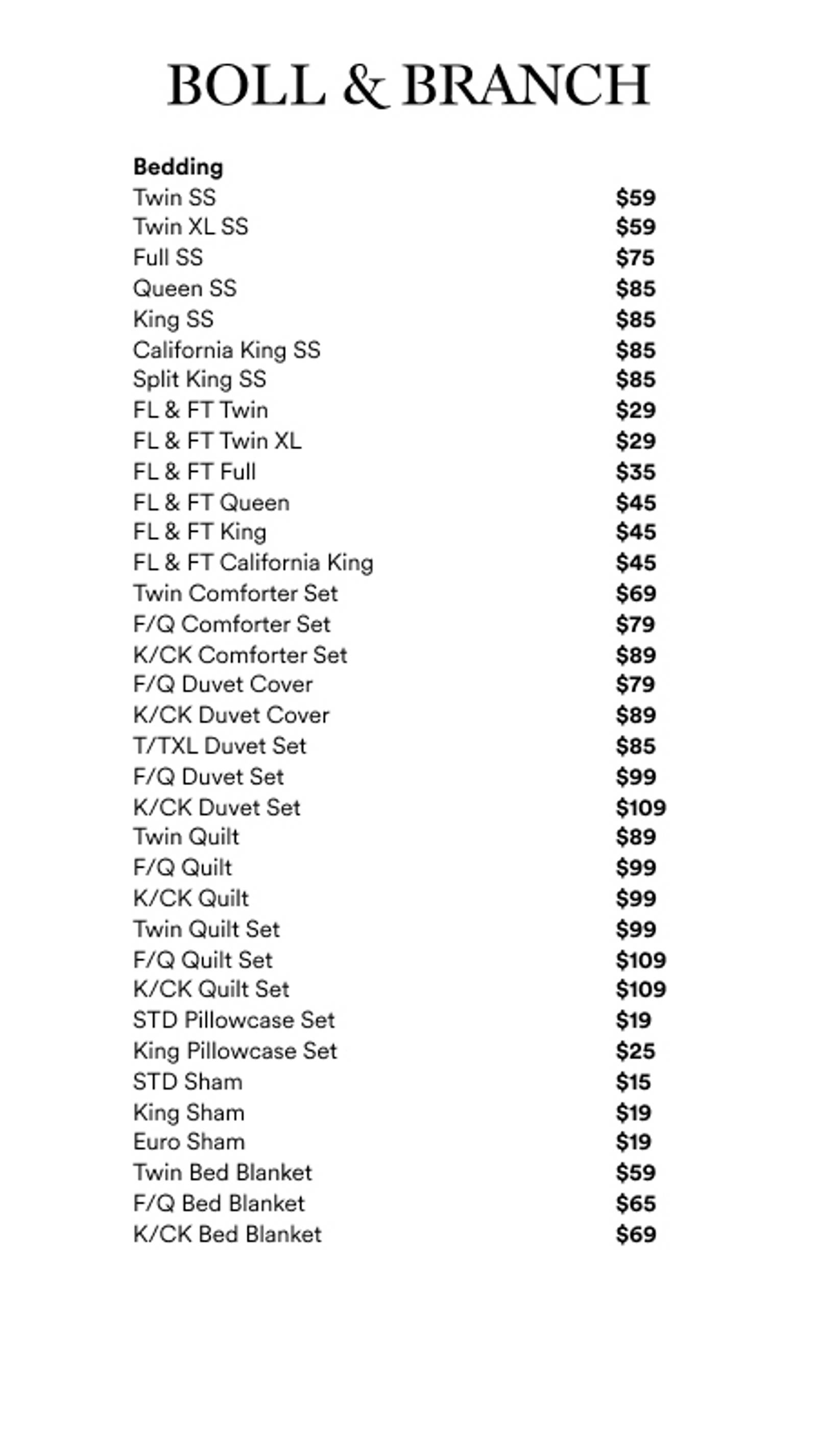 Price list