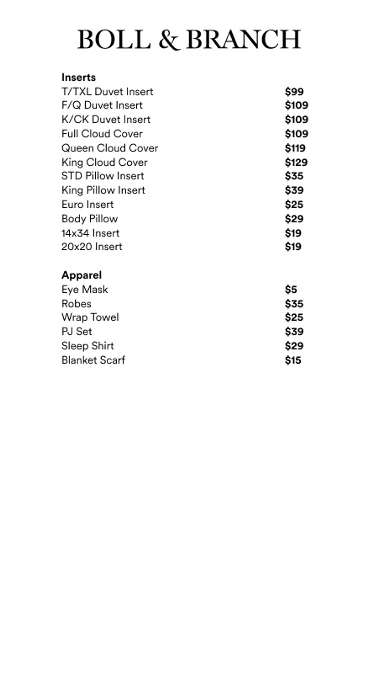 Price list