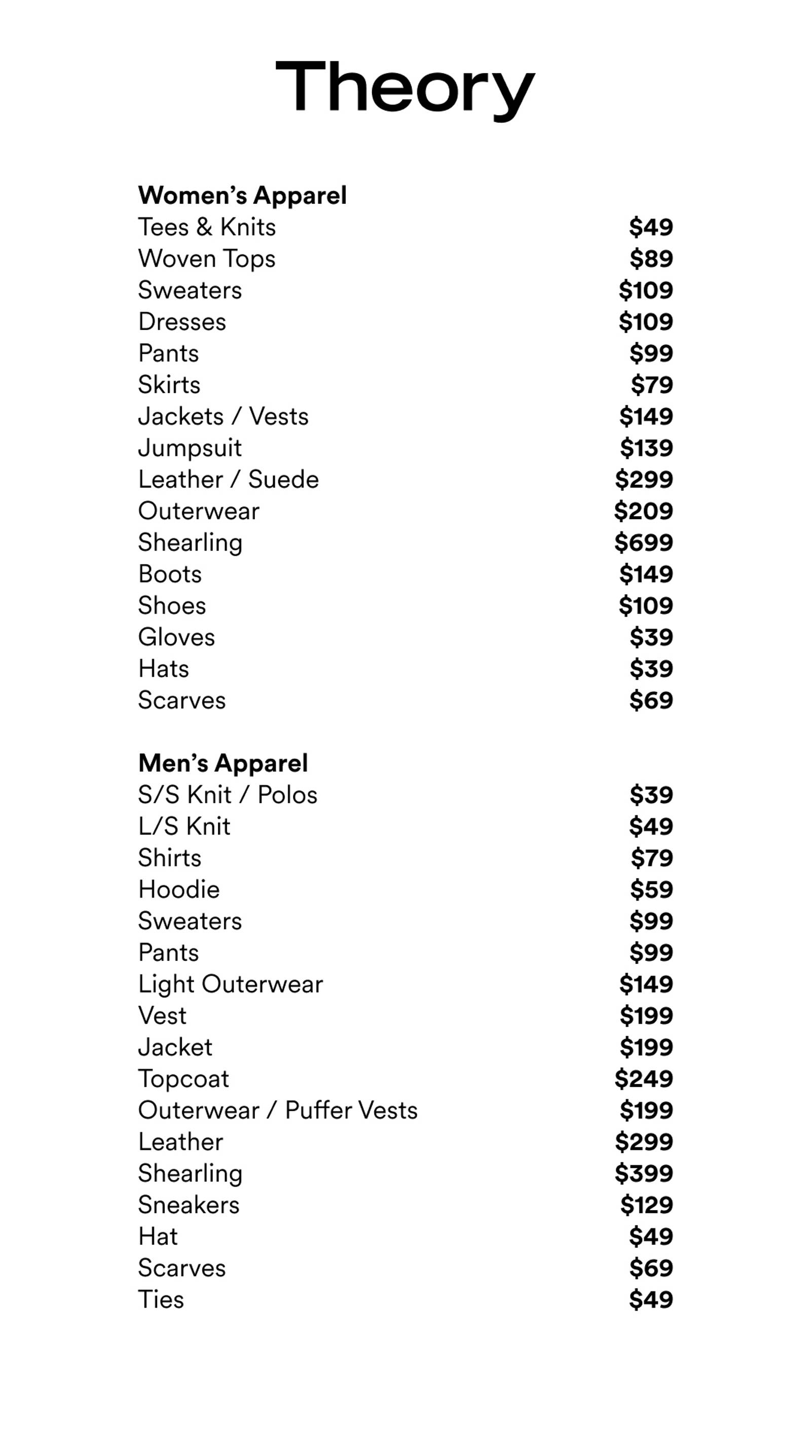 Price list