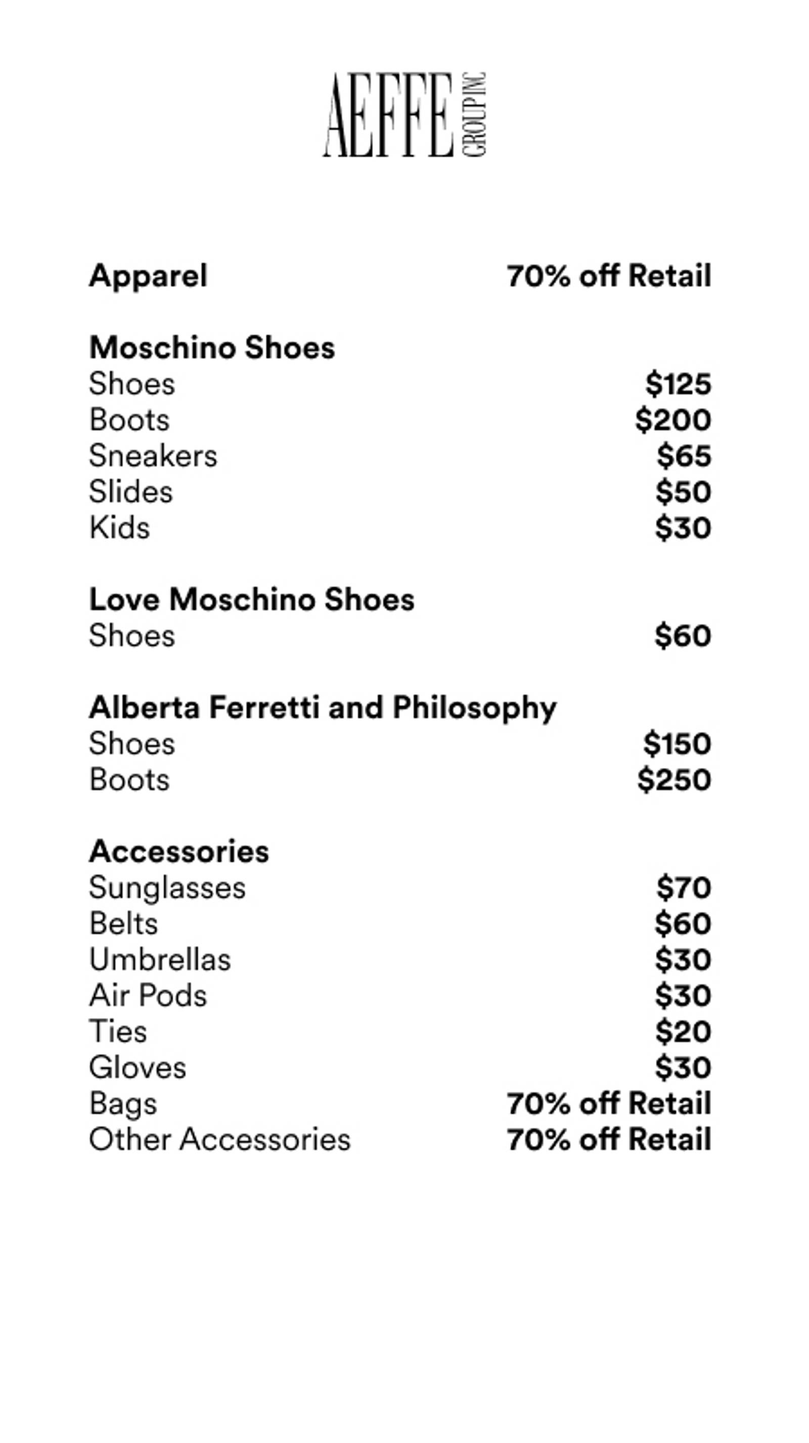 Price list