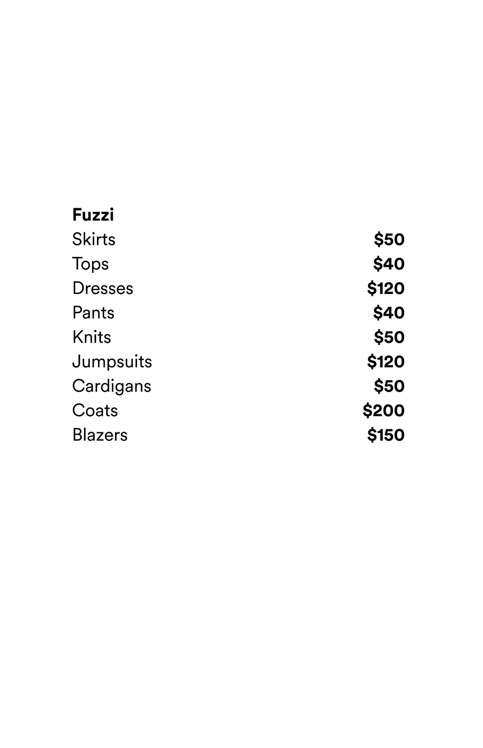 Price list