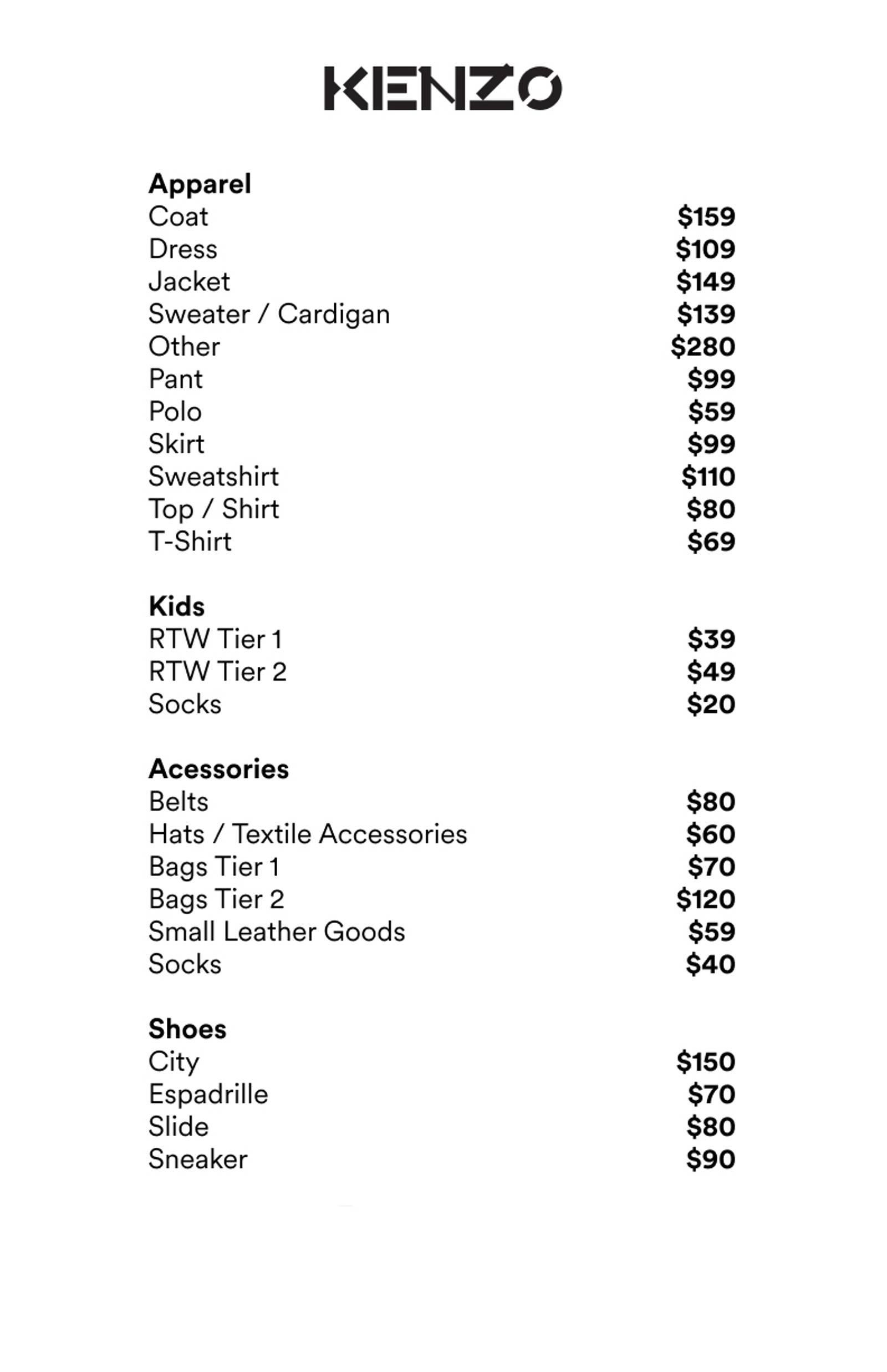 Price list