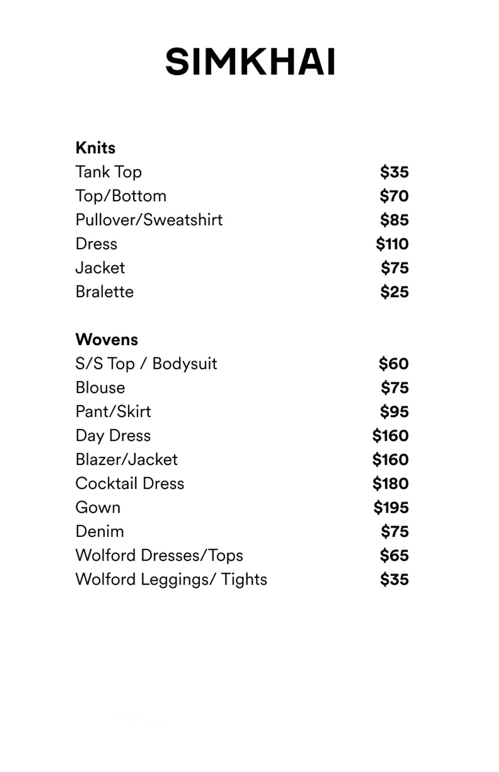 Price list