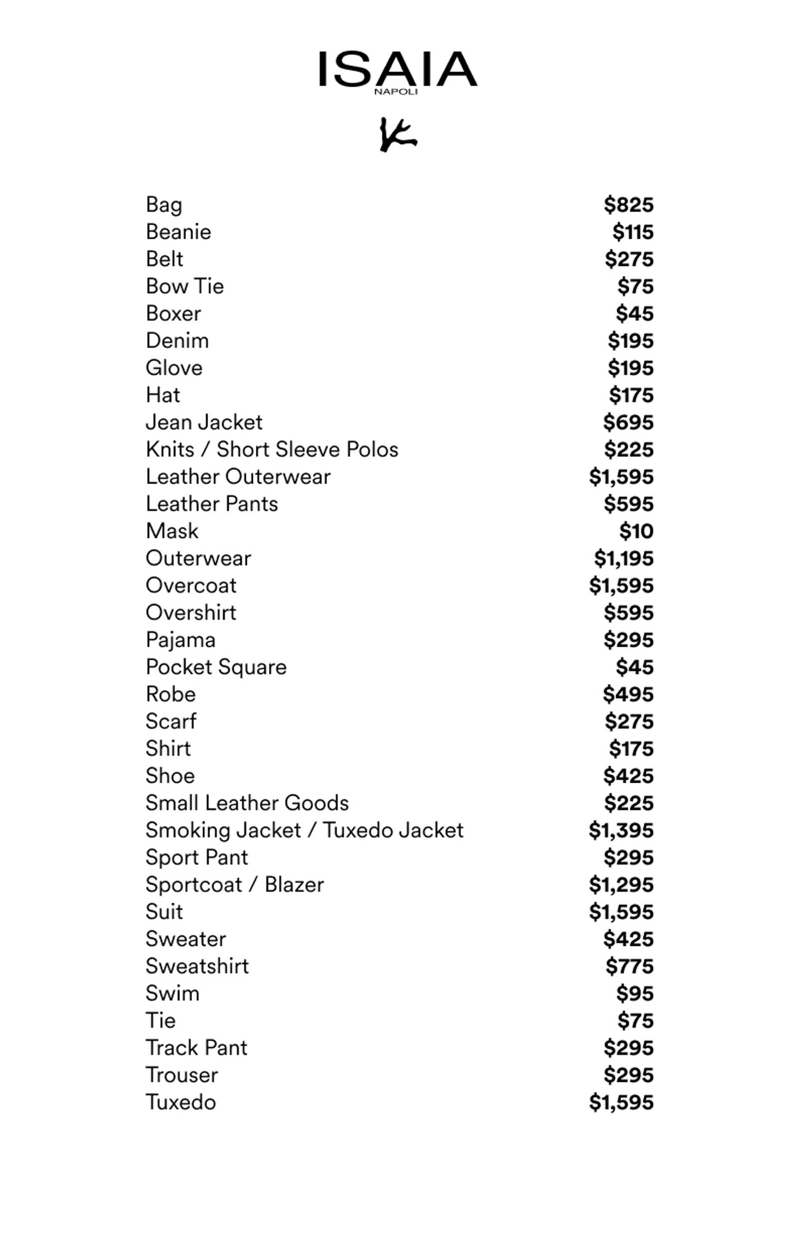 Price list