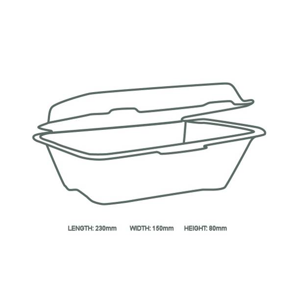 Snack Clam Large 9x6x3.5" (23x15x8cm) PFAS Free White - Sugarcane