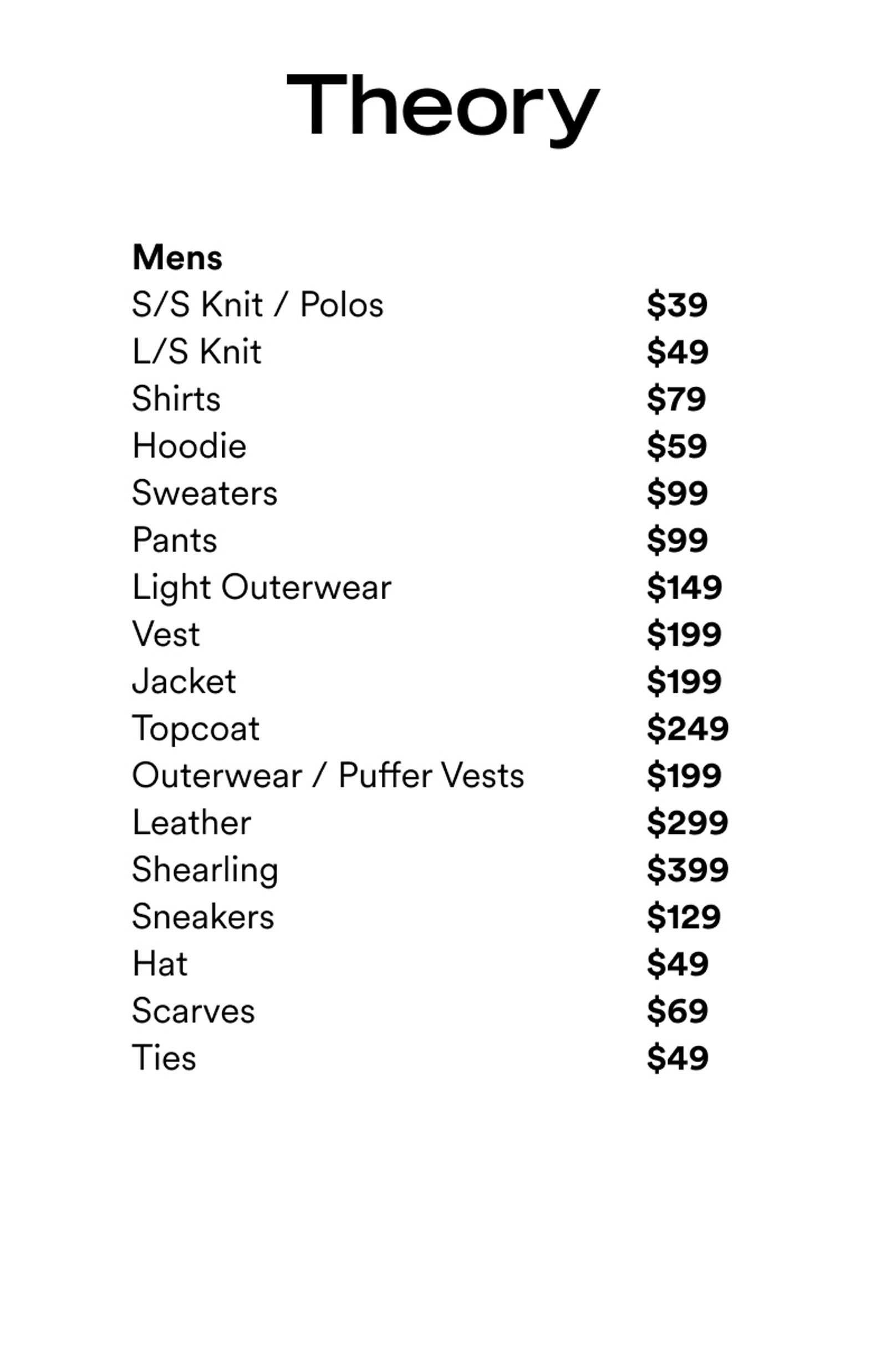 Price list