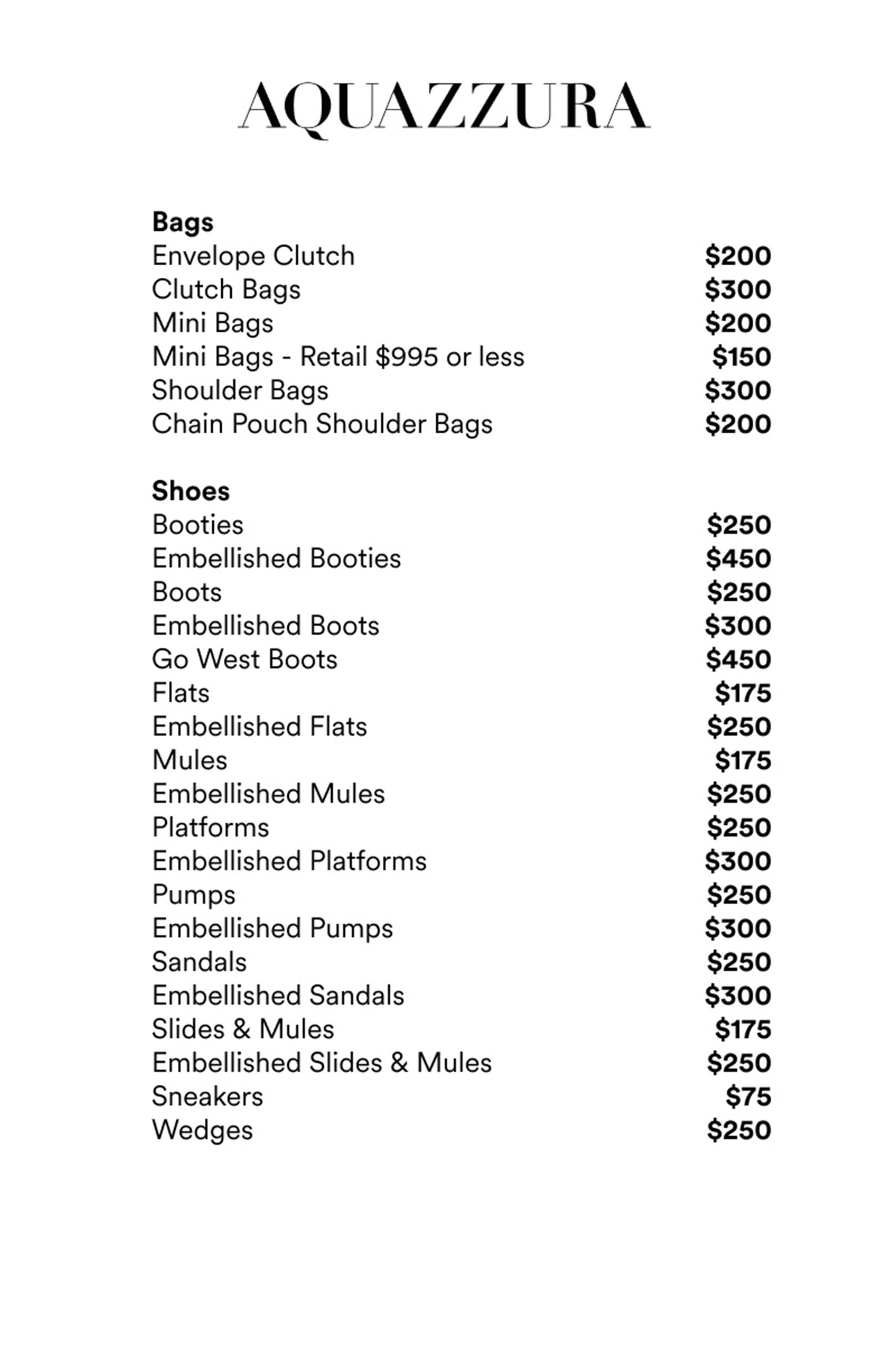 Price list