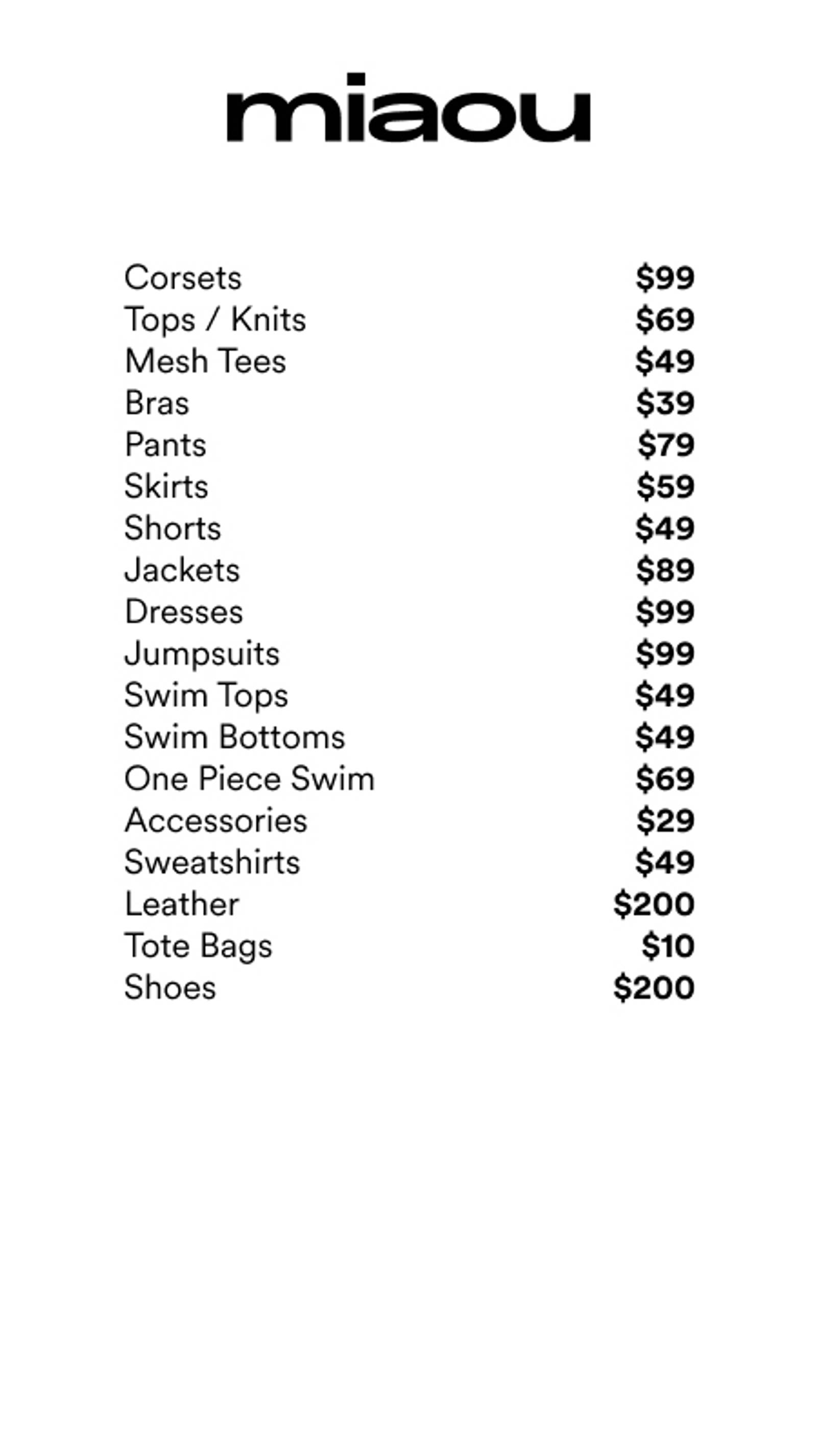 Price list