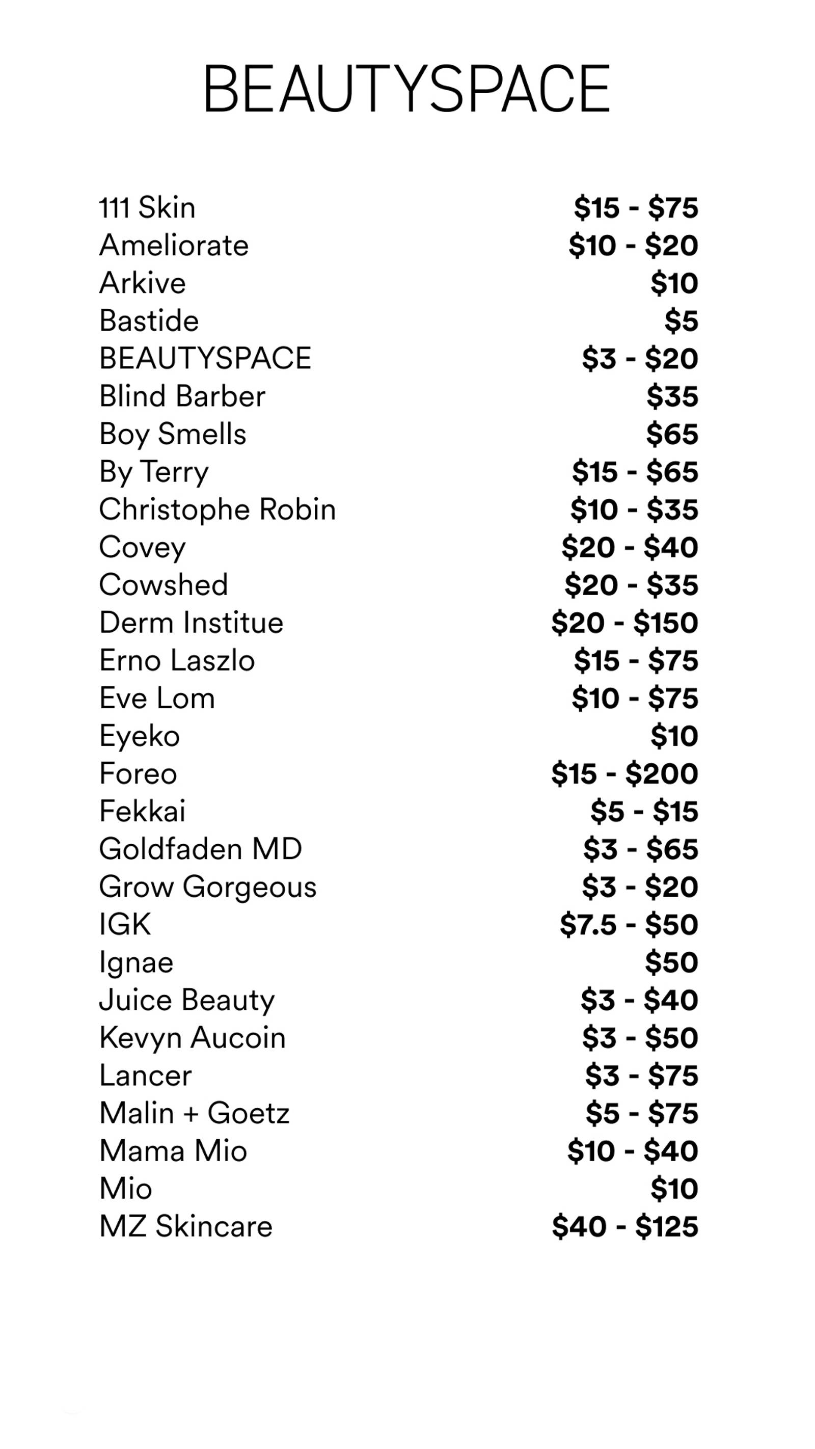 Price list