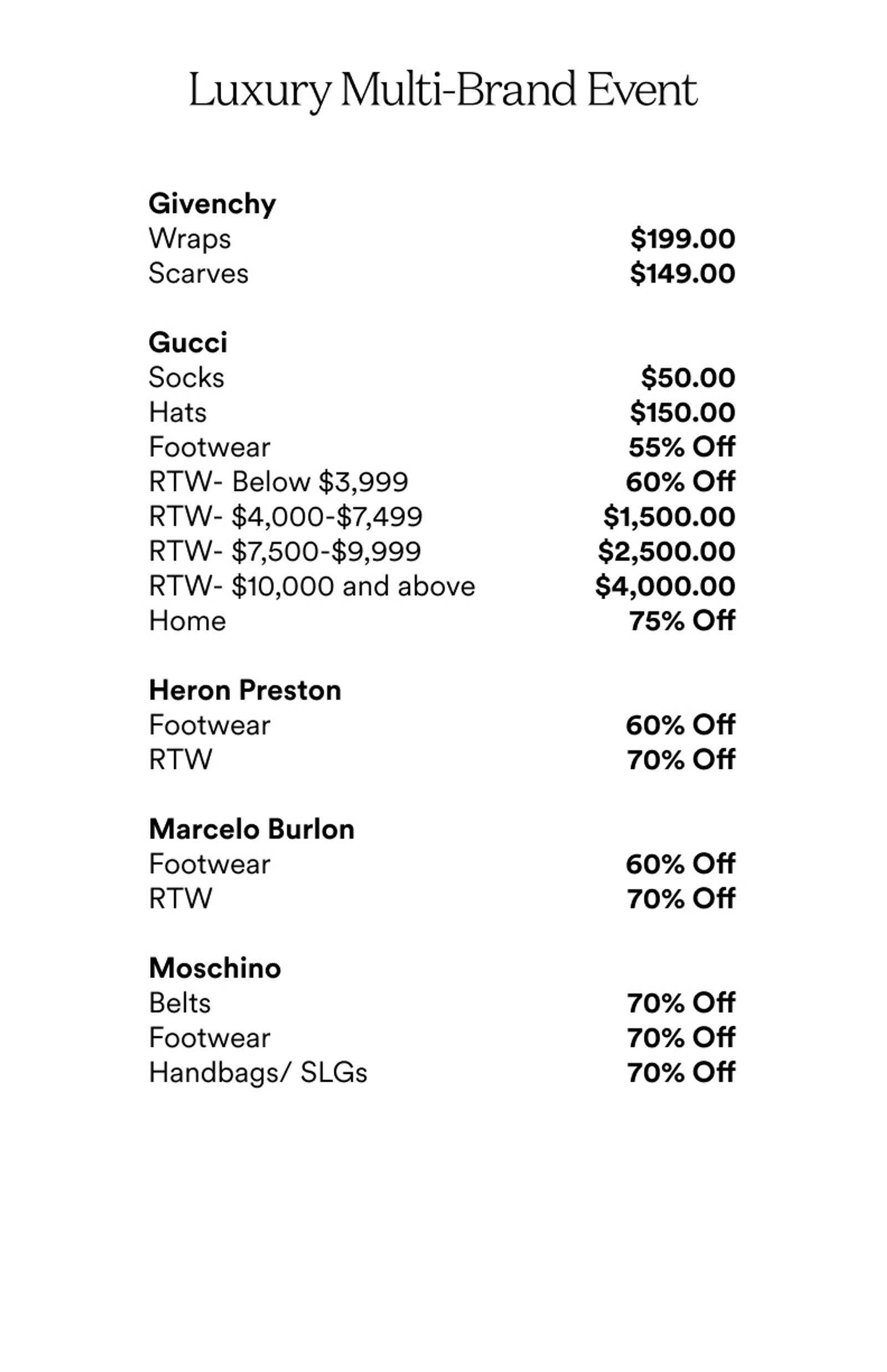 Price list