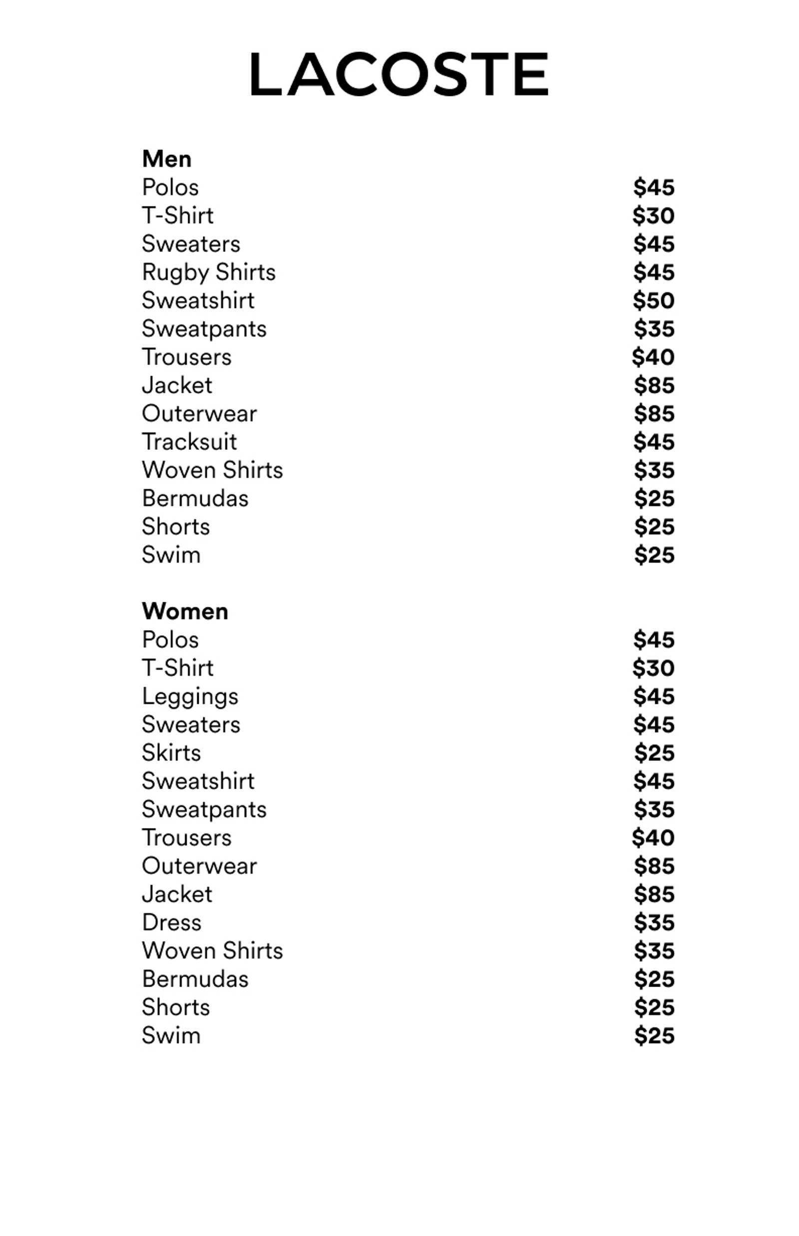 Price list