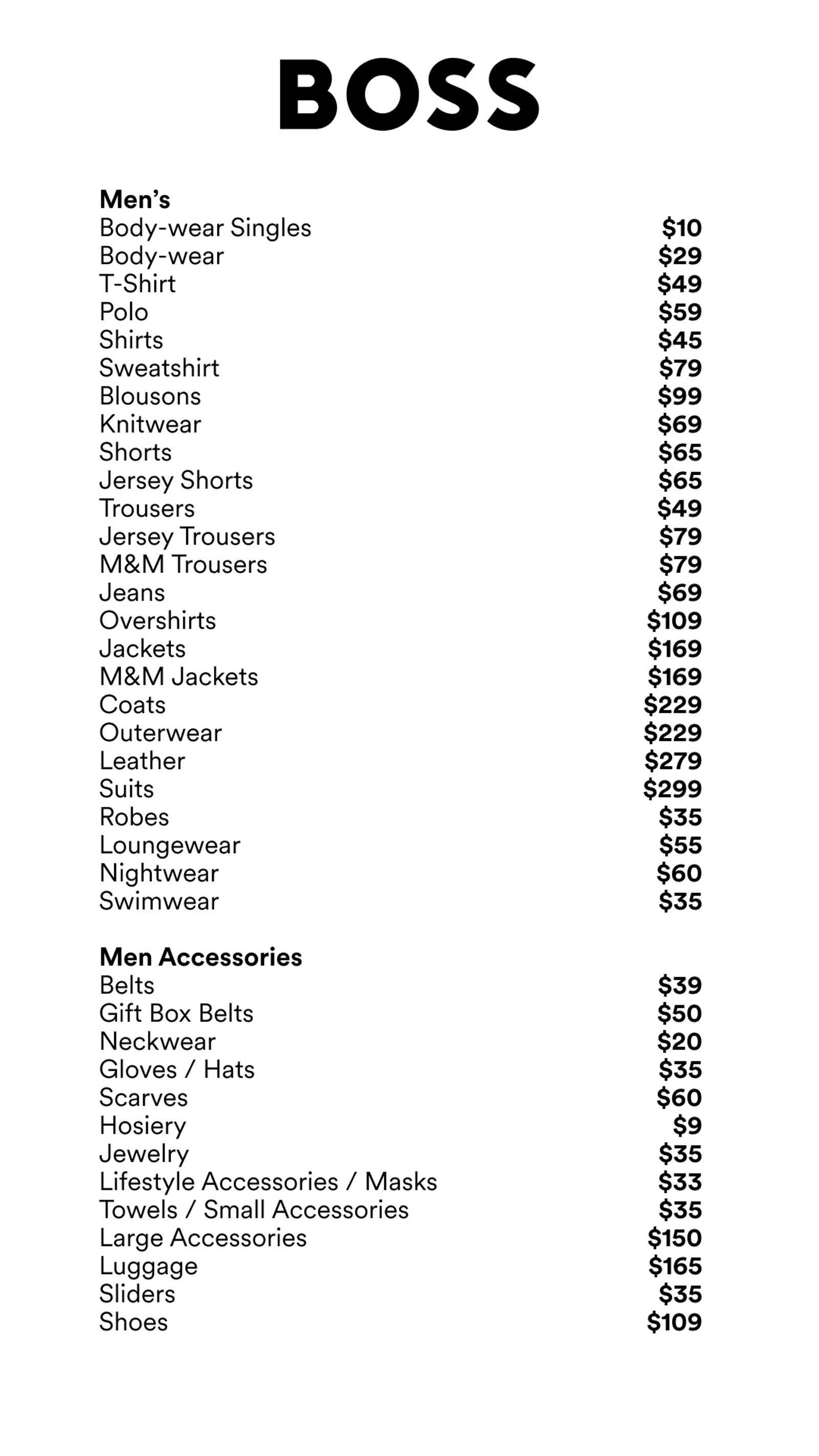 Price list