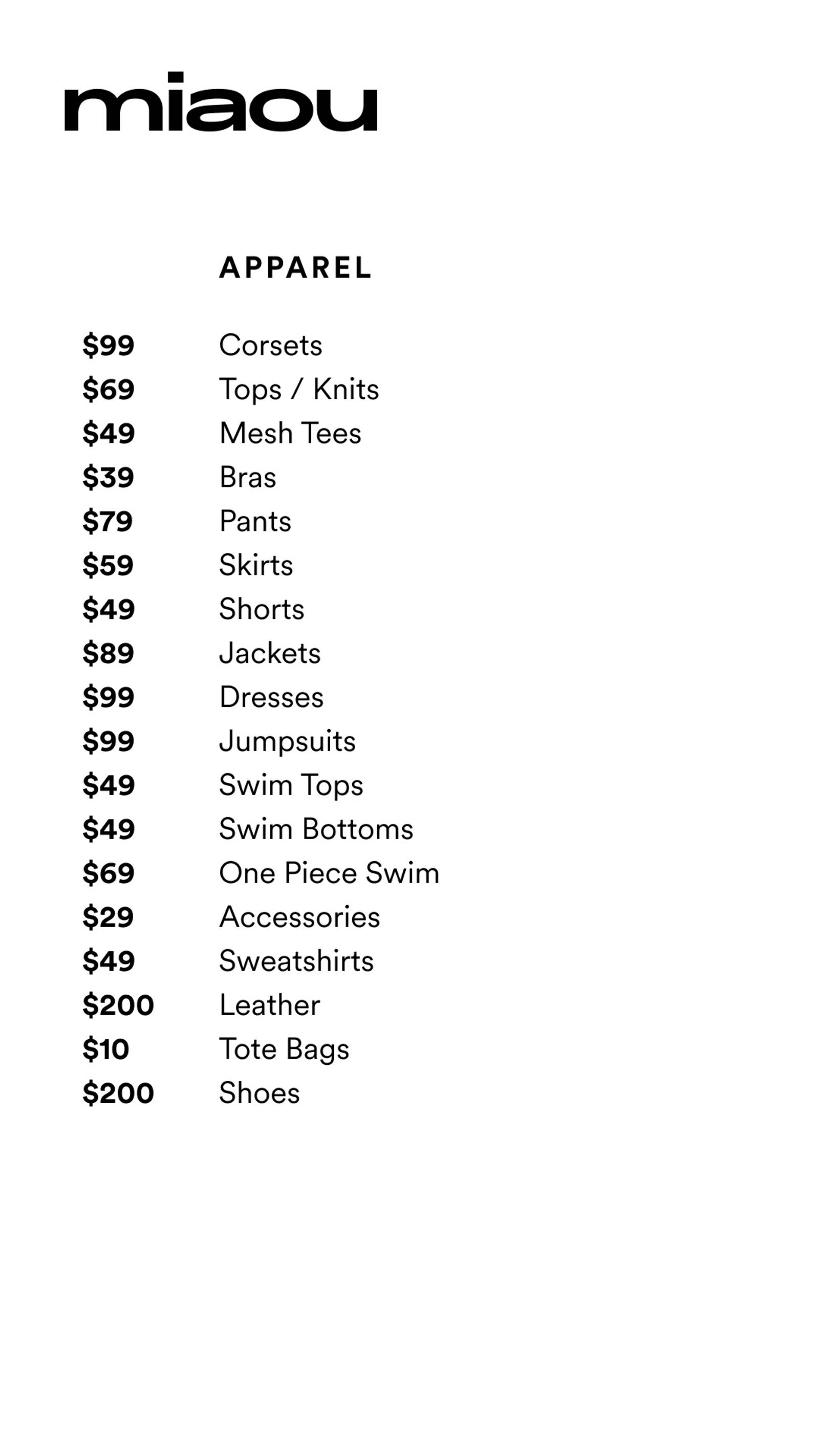 Price list