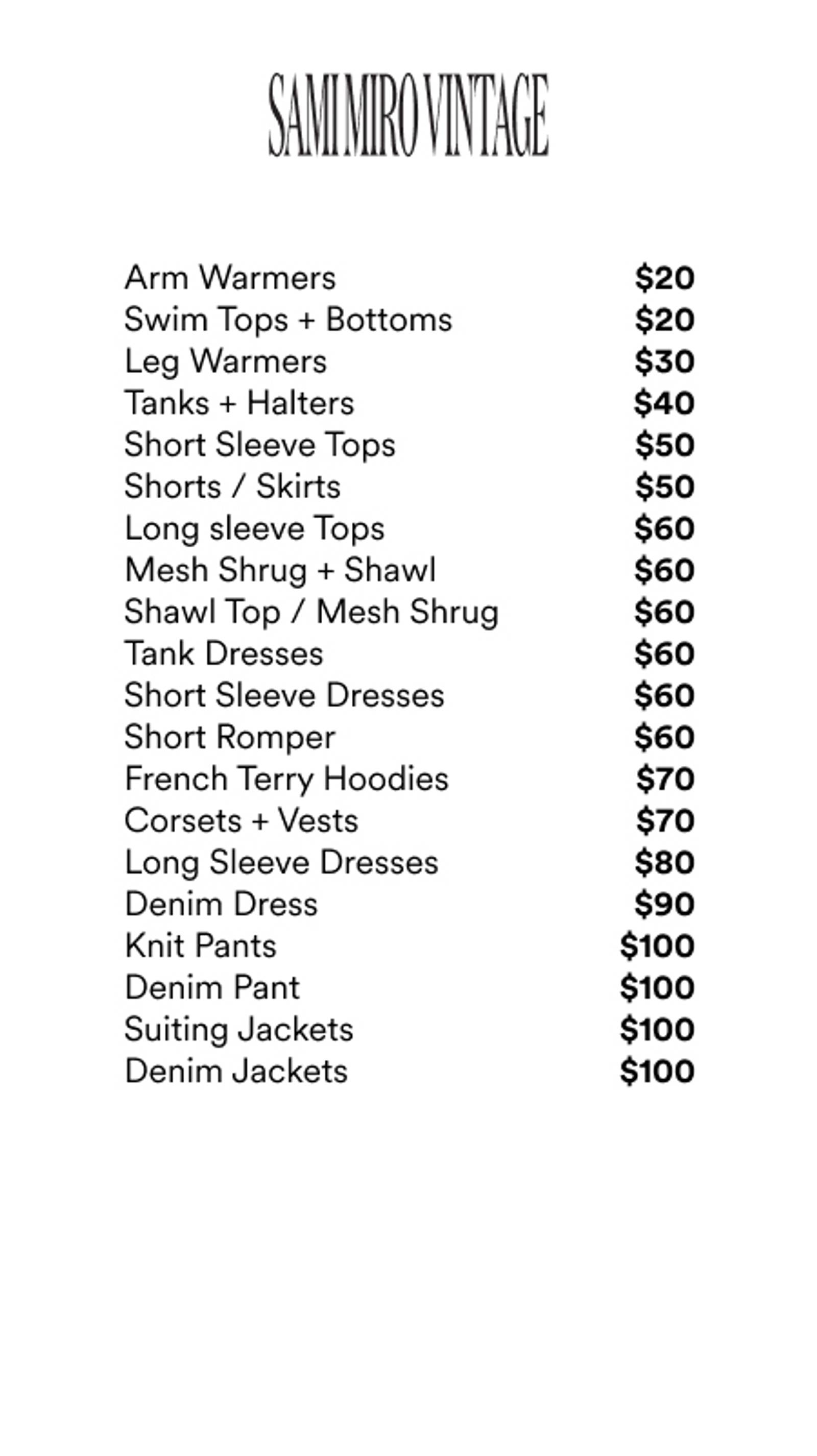 Price list