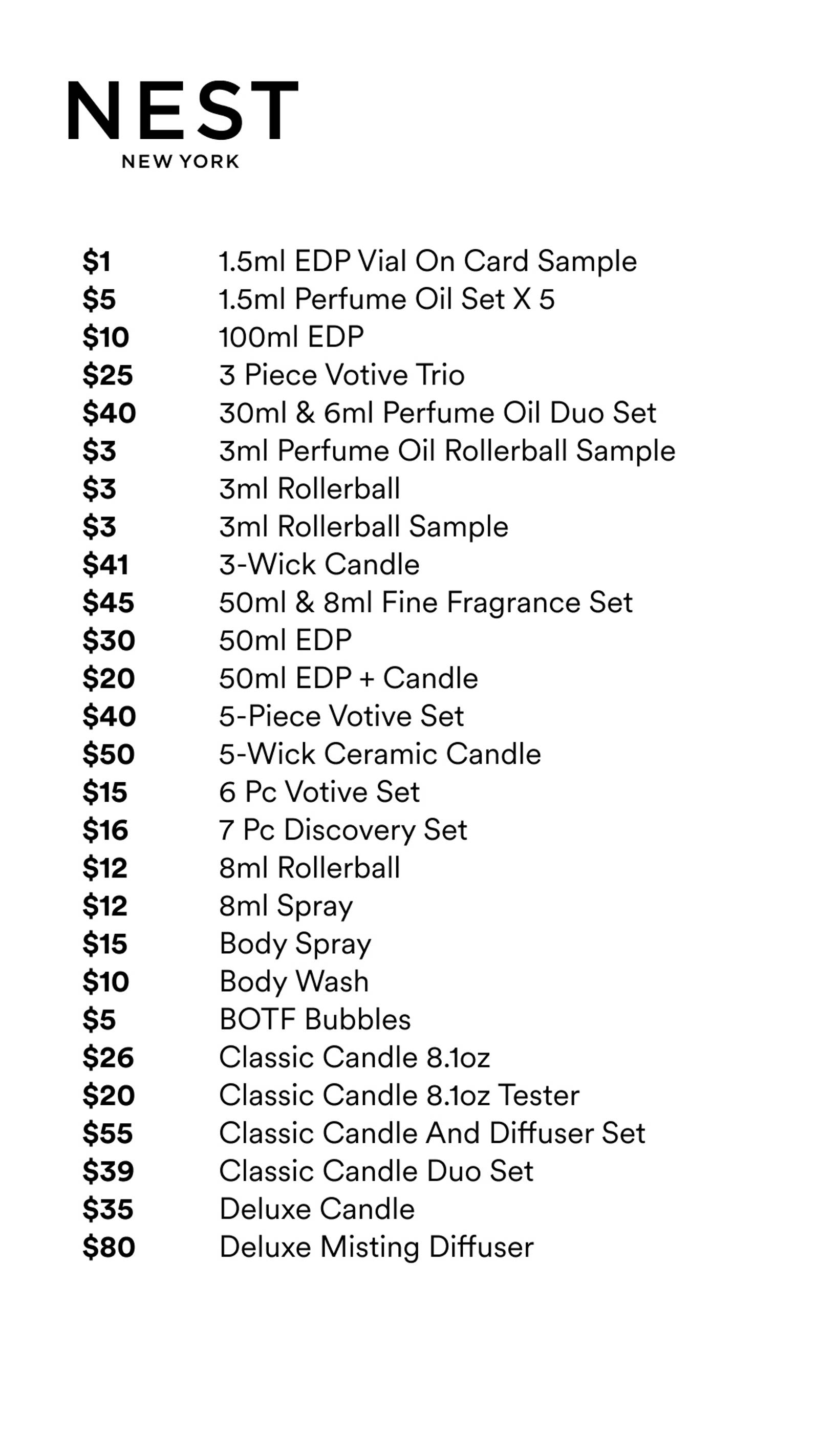 Price list
