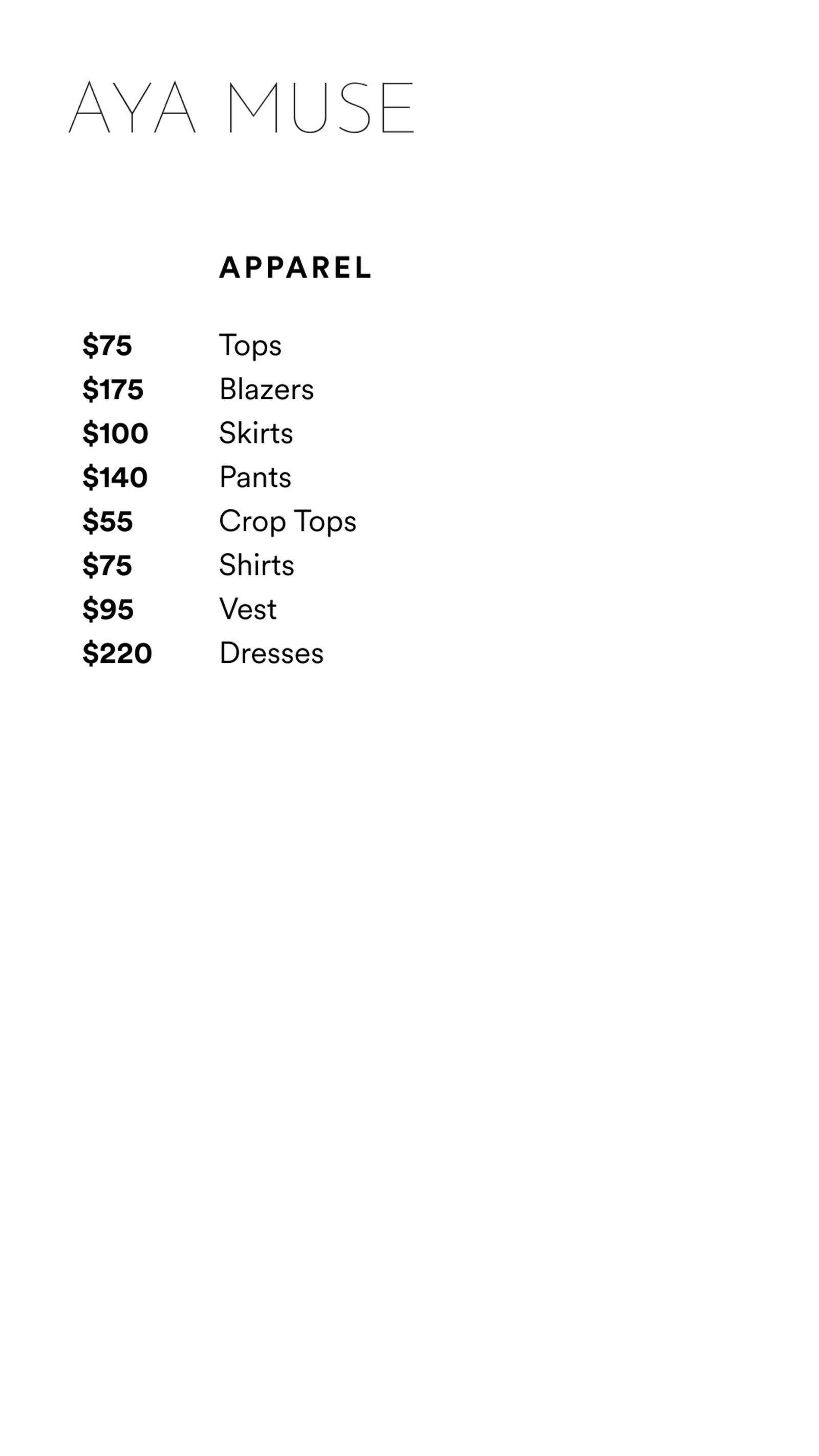 Price list