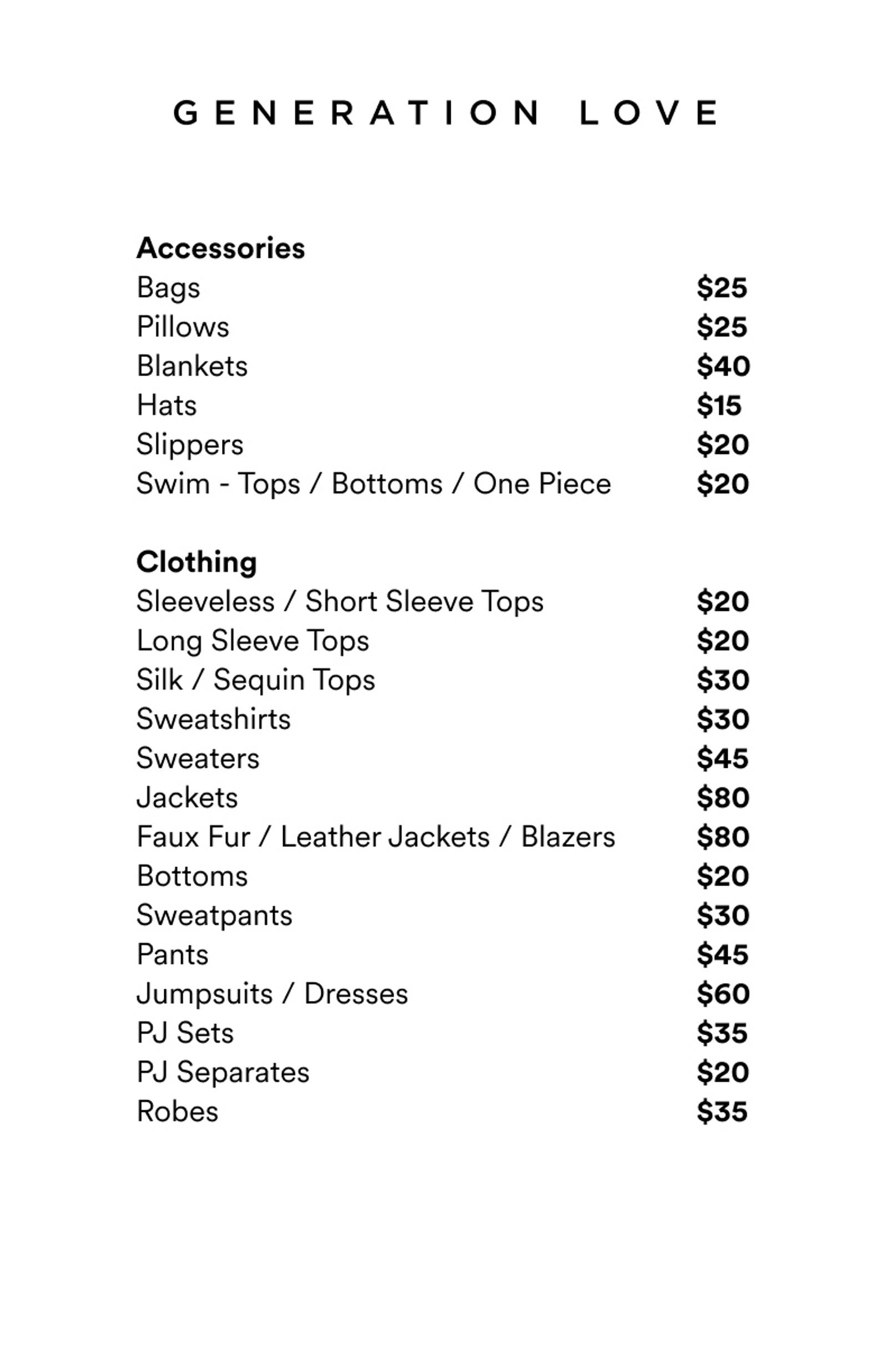 Price list