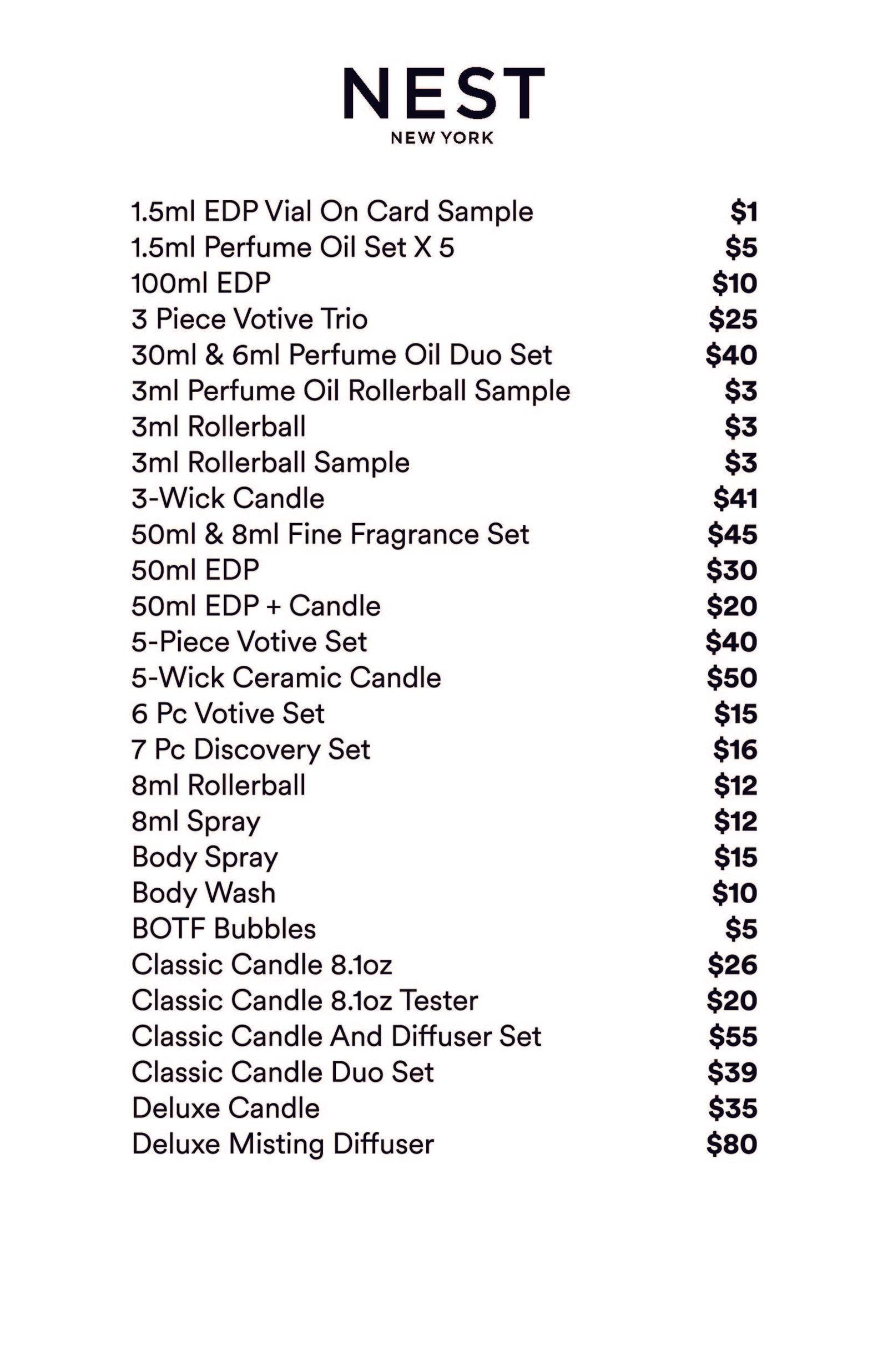 Price list