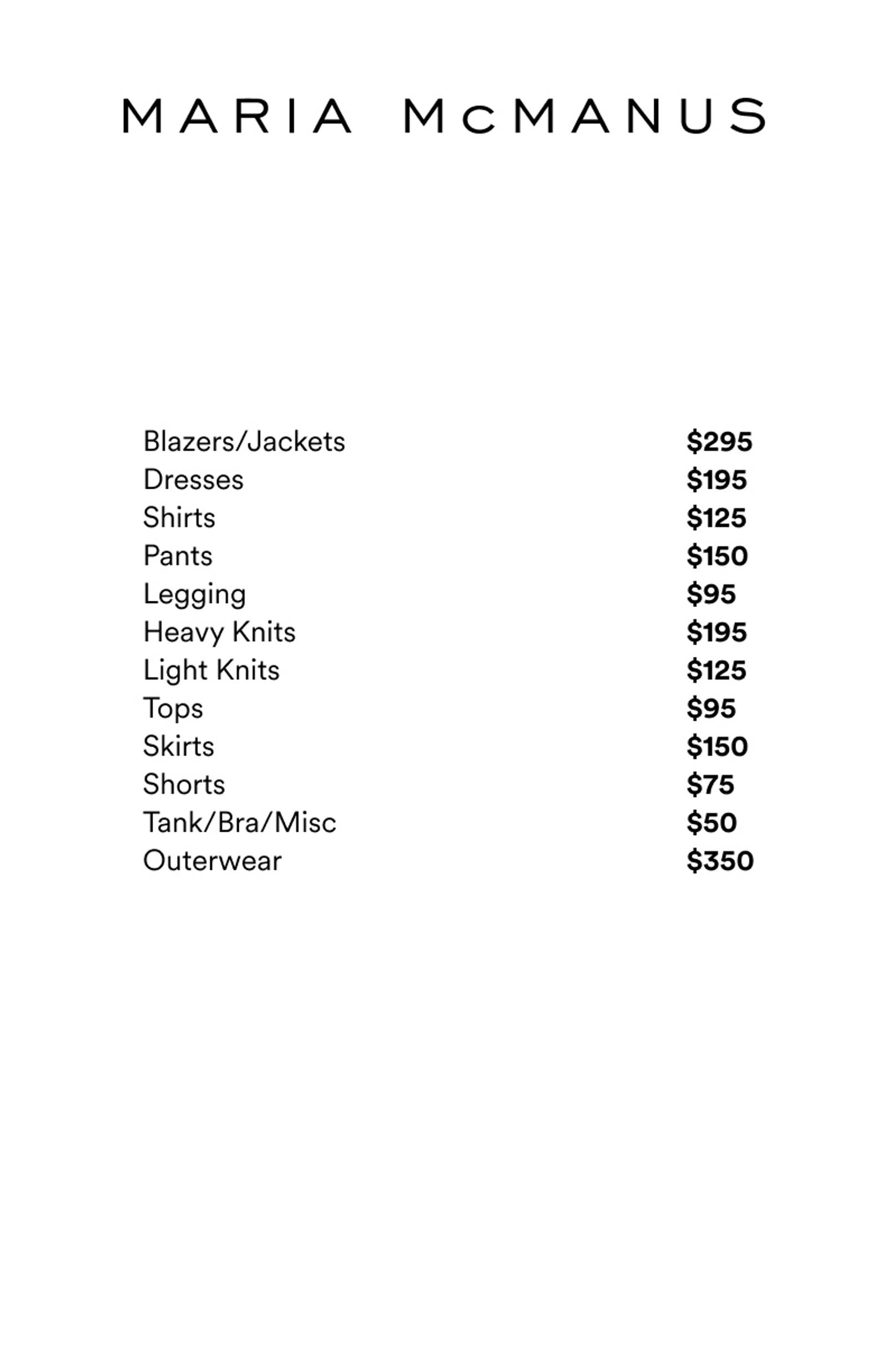 Price list