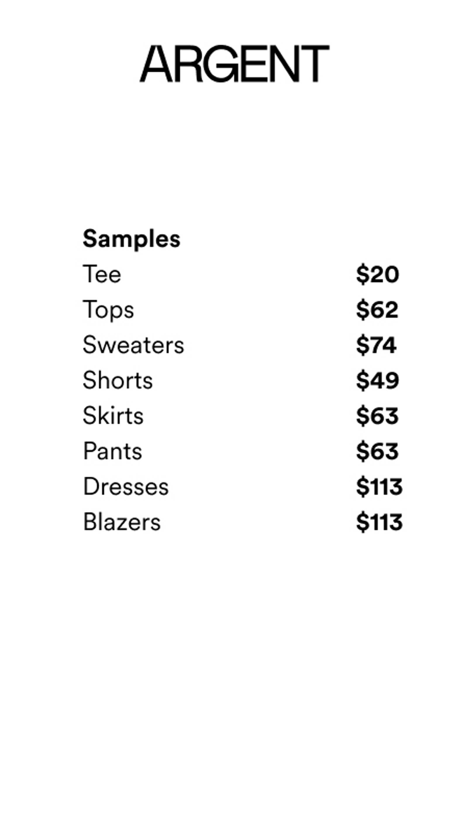 Price list