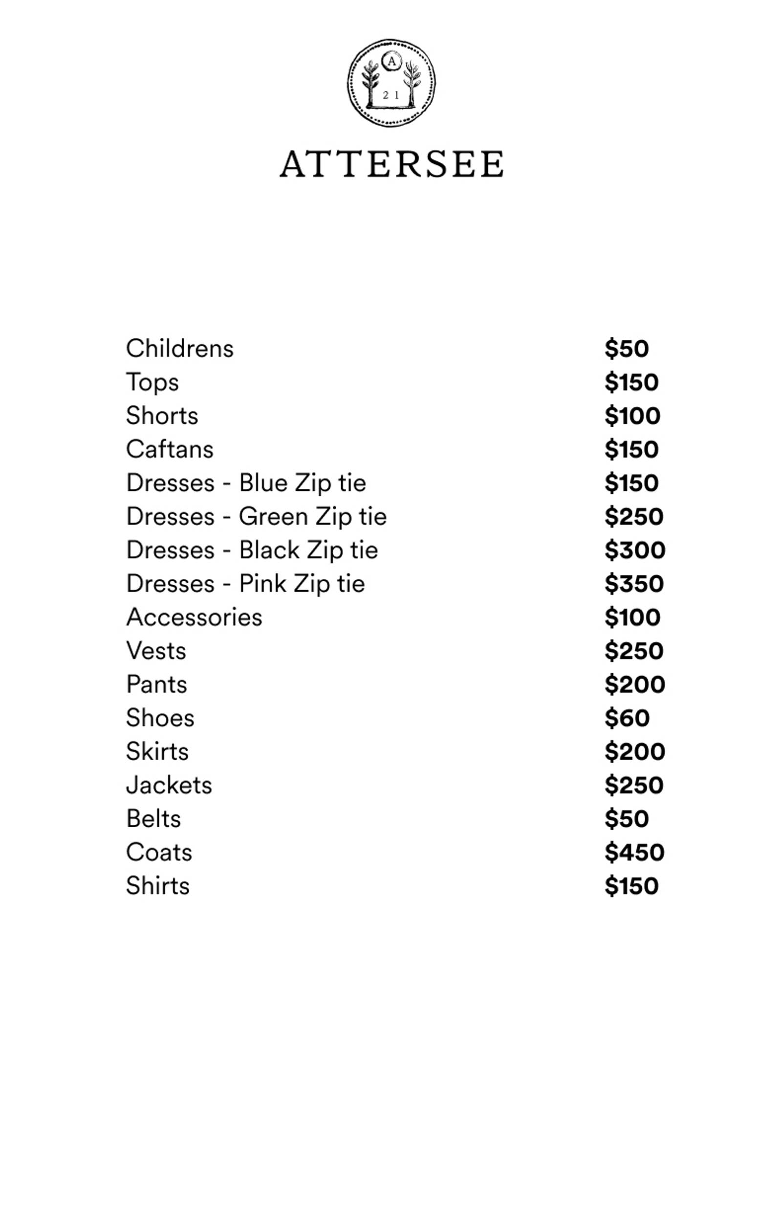 Price list