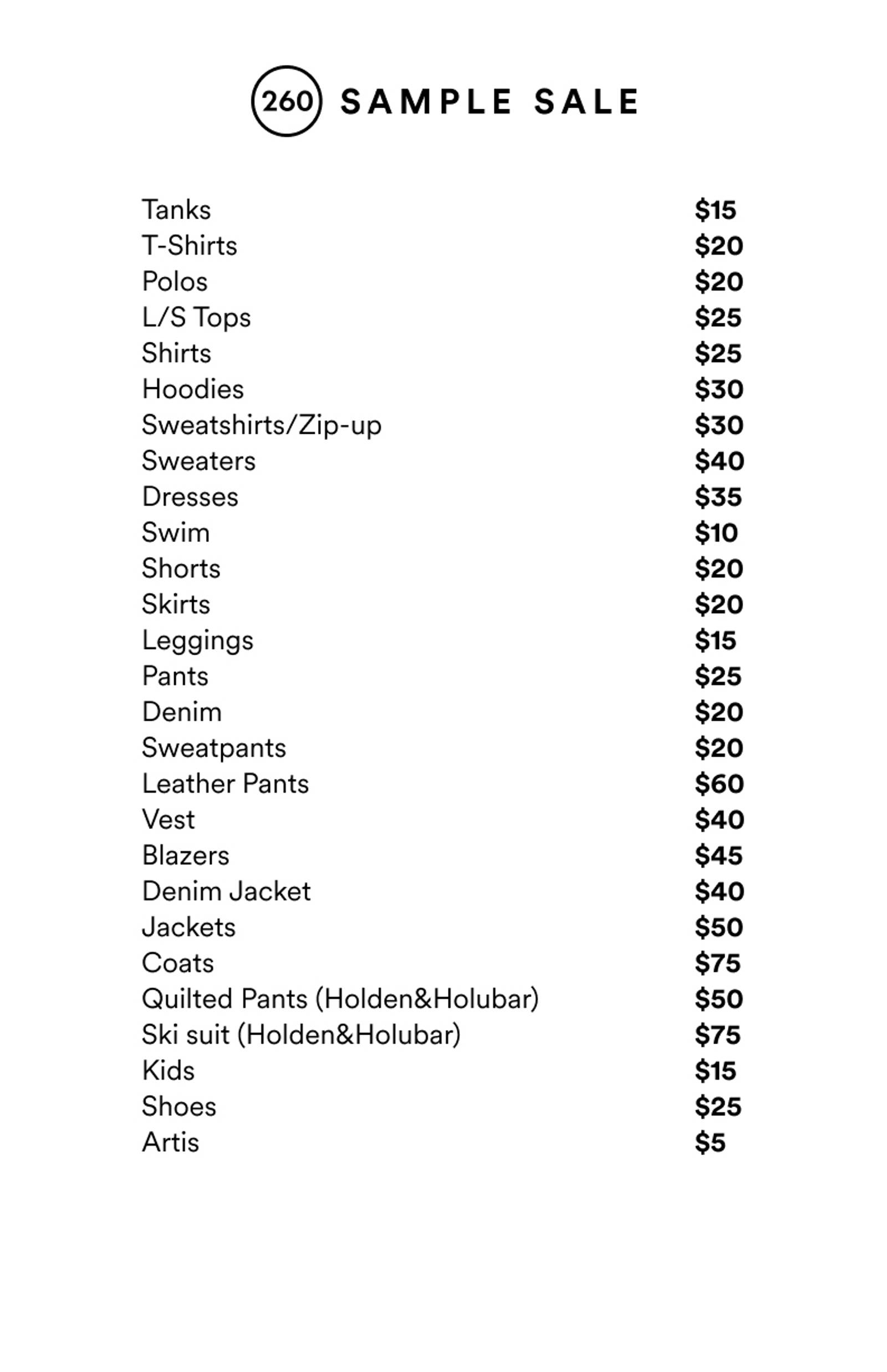 Price list