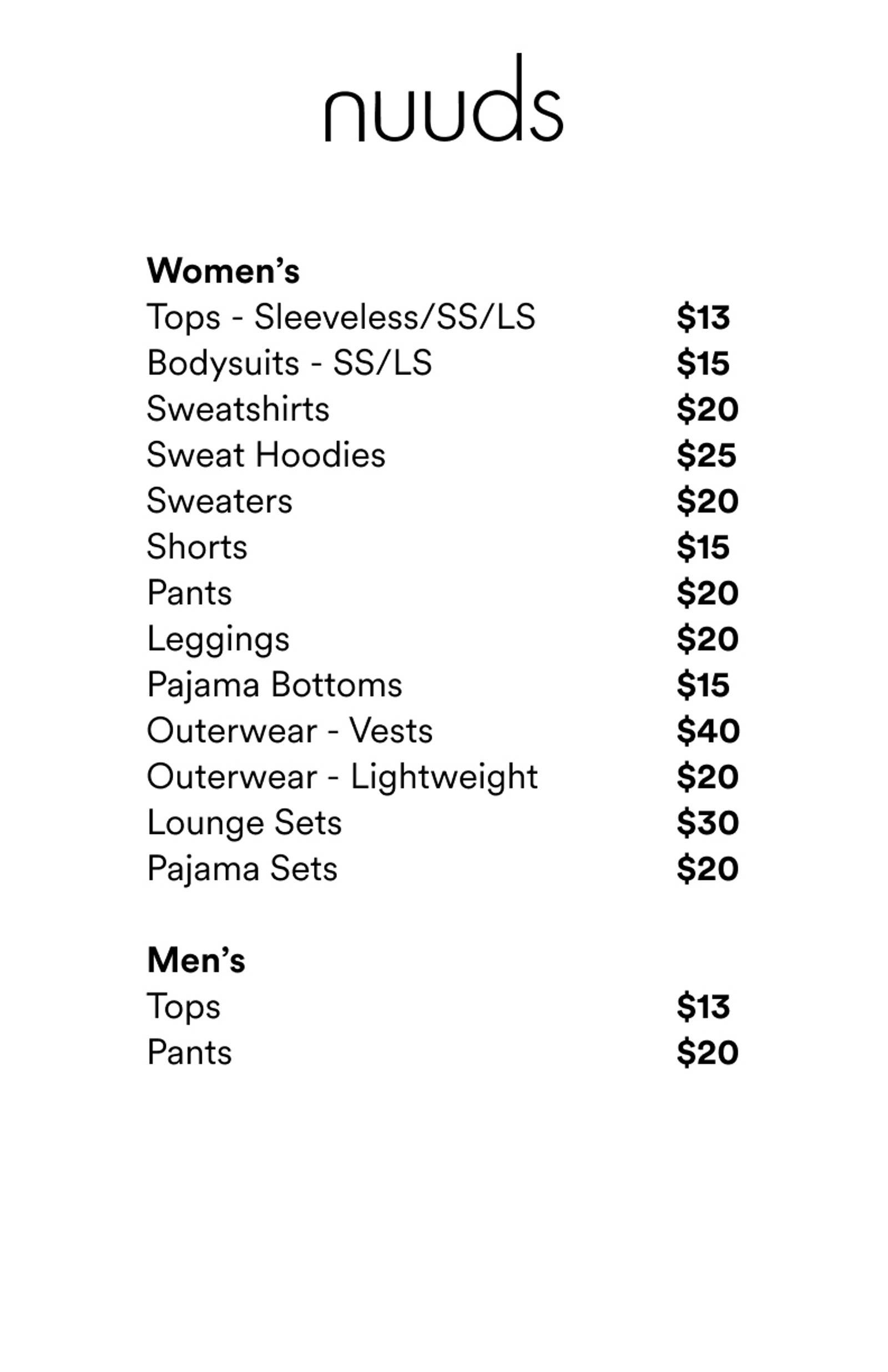 Price list