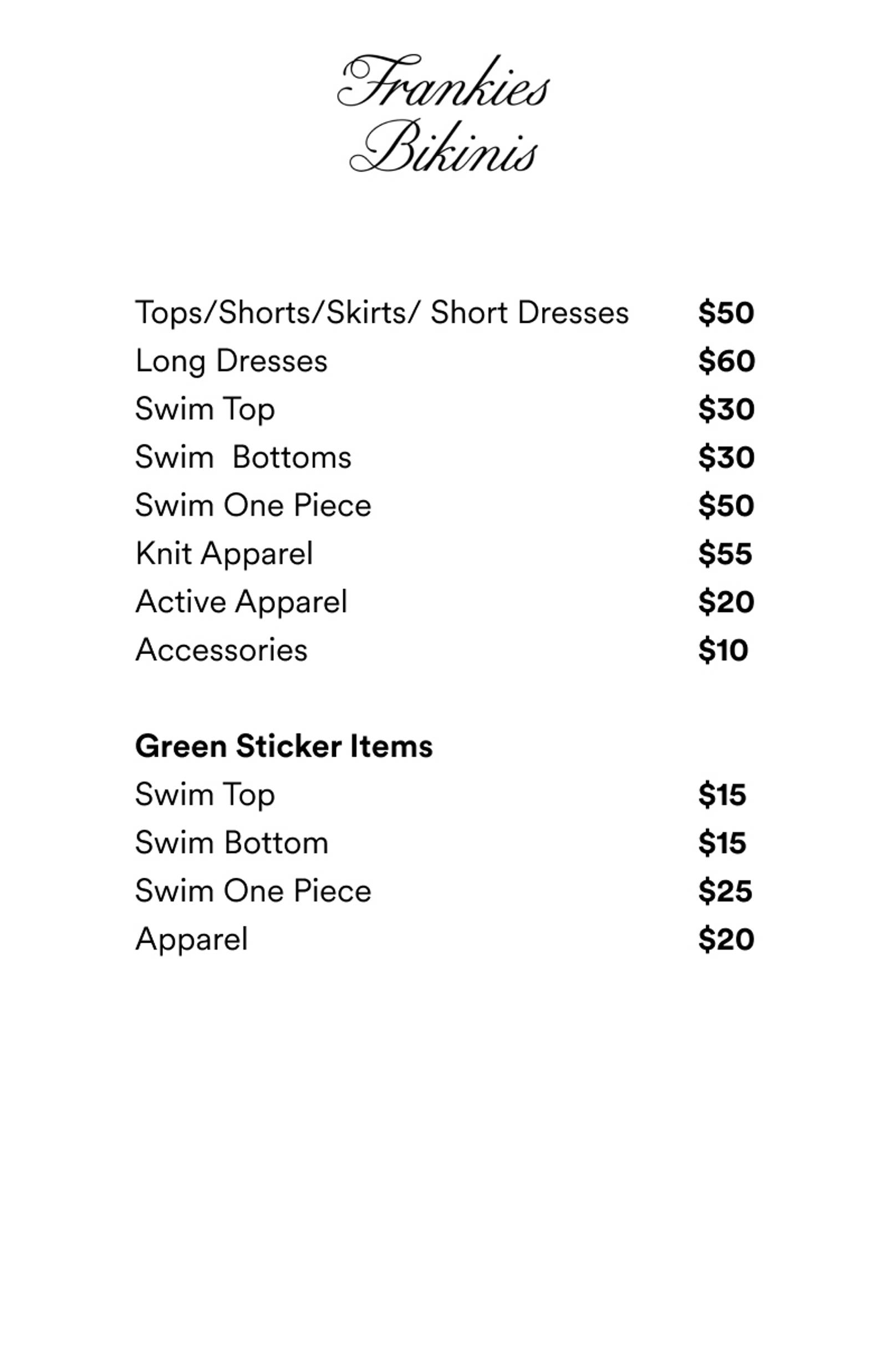 Price list