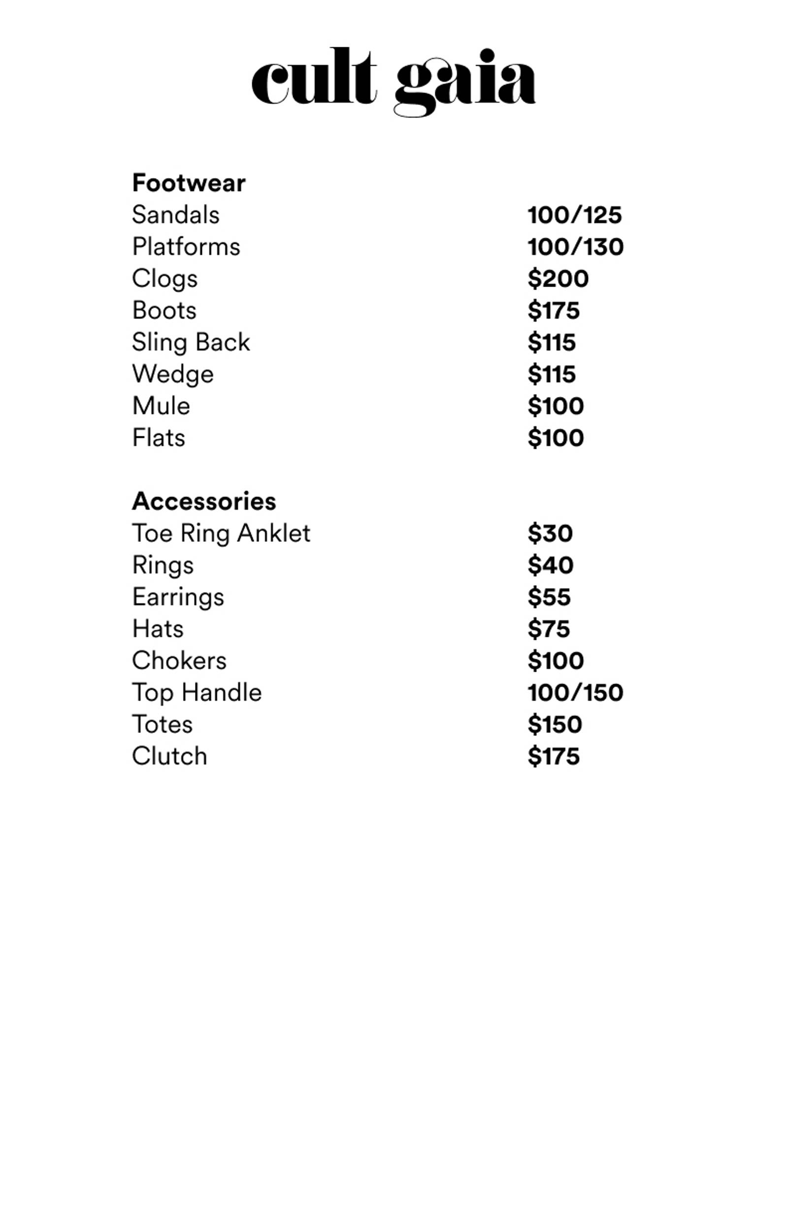 Price list