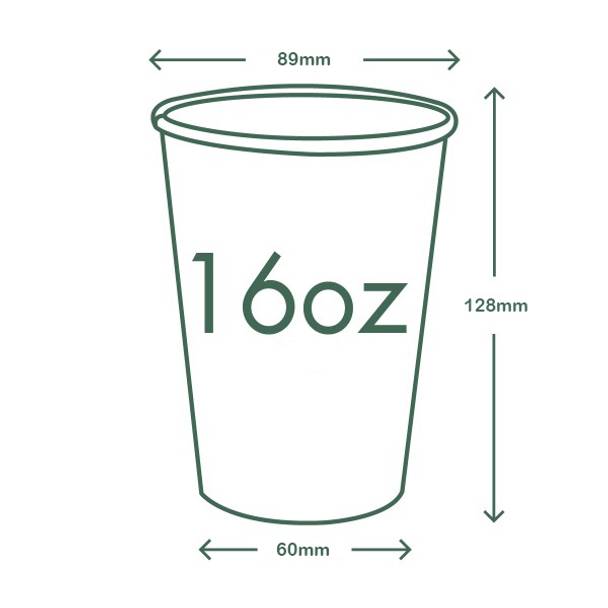 16oz (500ml) Single Wall White Cup - Aqueous Coated - 89/90 Series