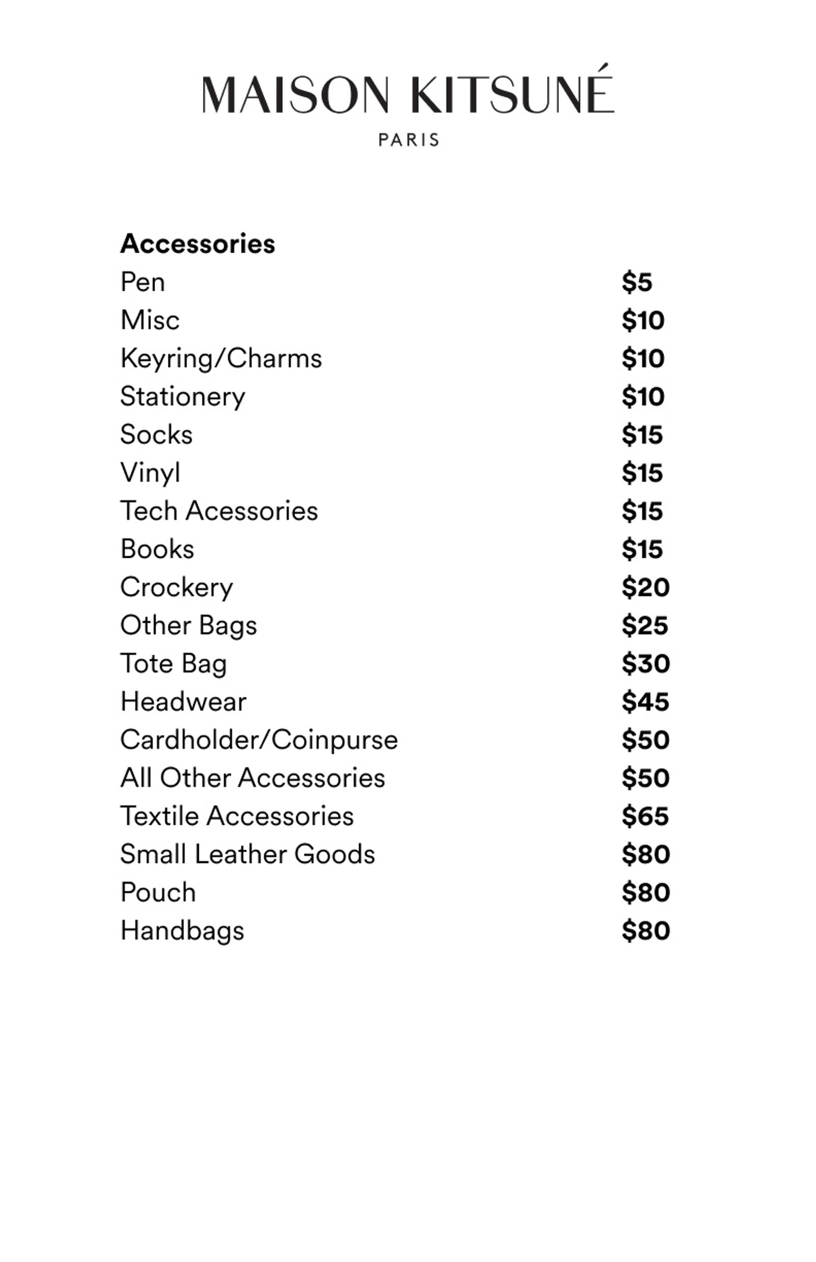 Price list