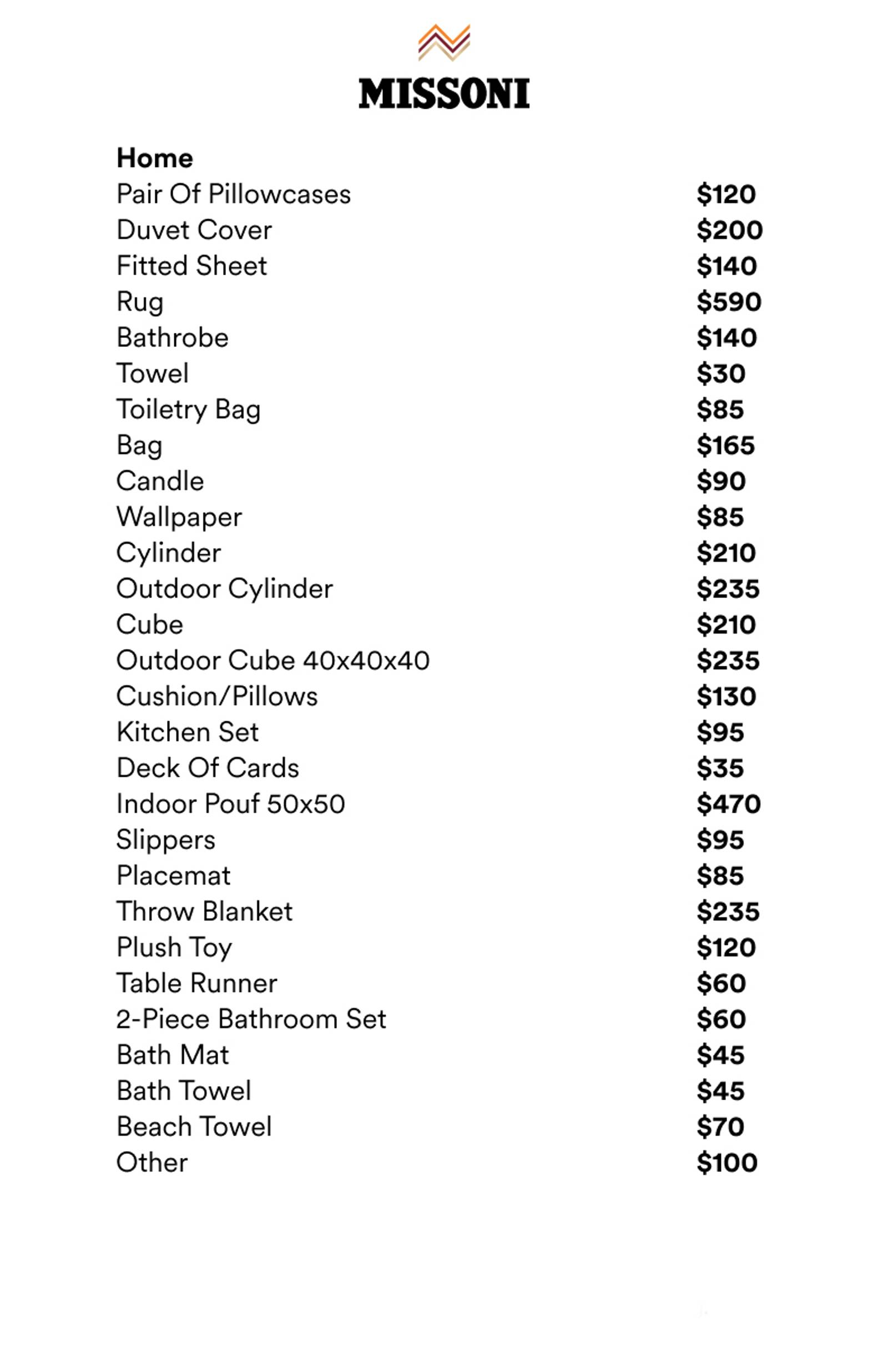 Price list
