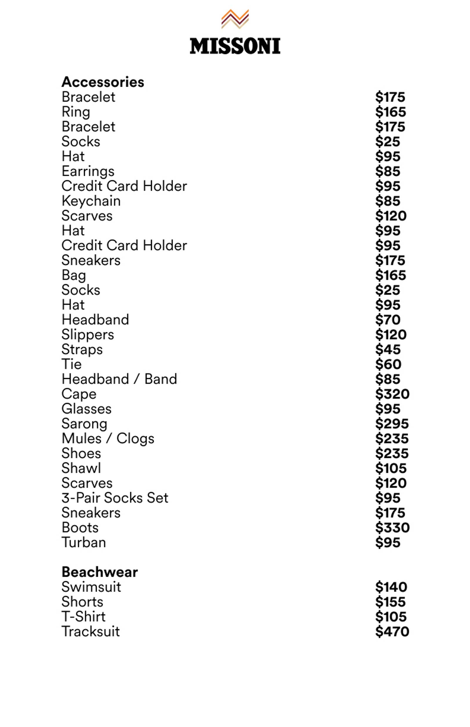 Price list