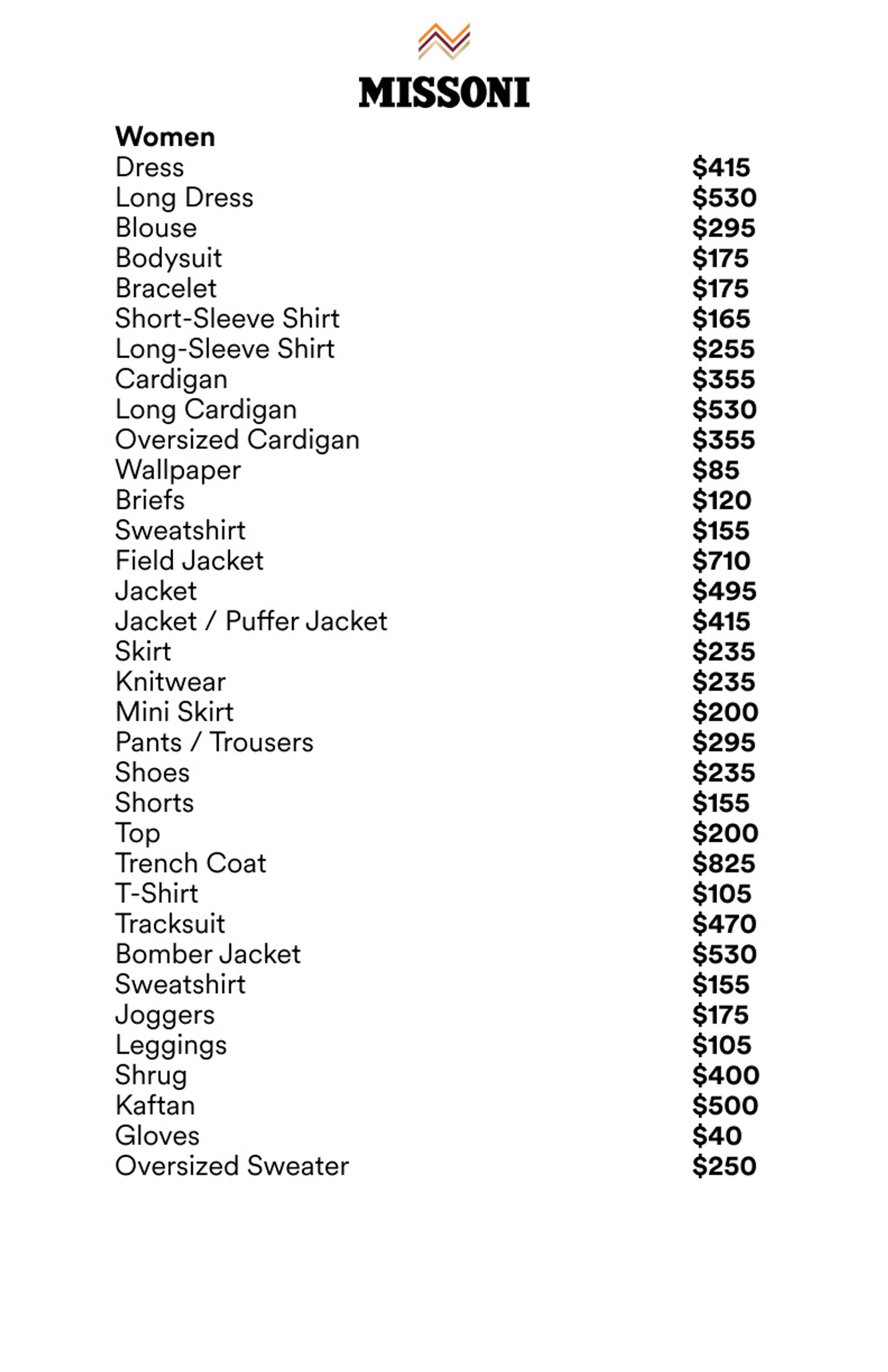 Price list