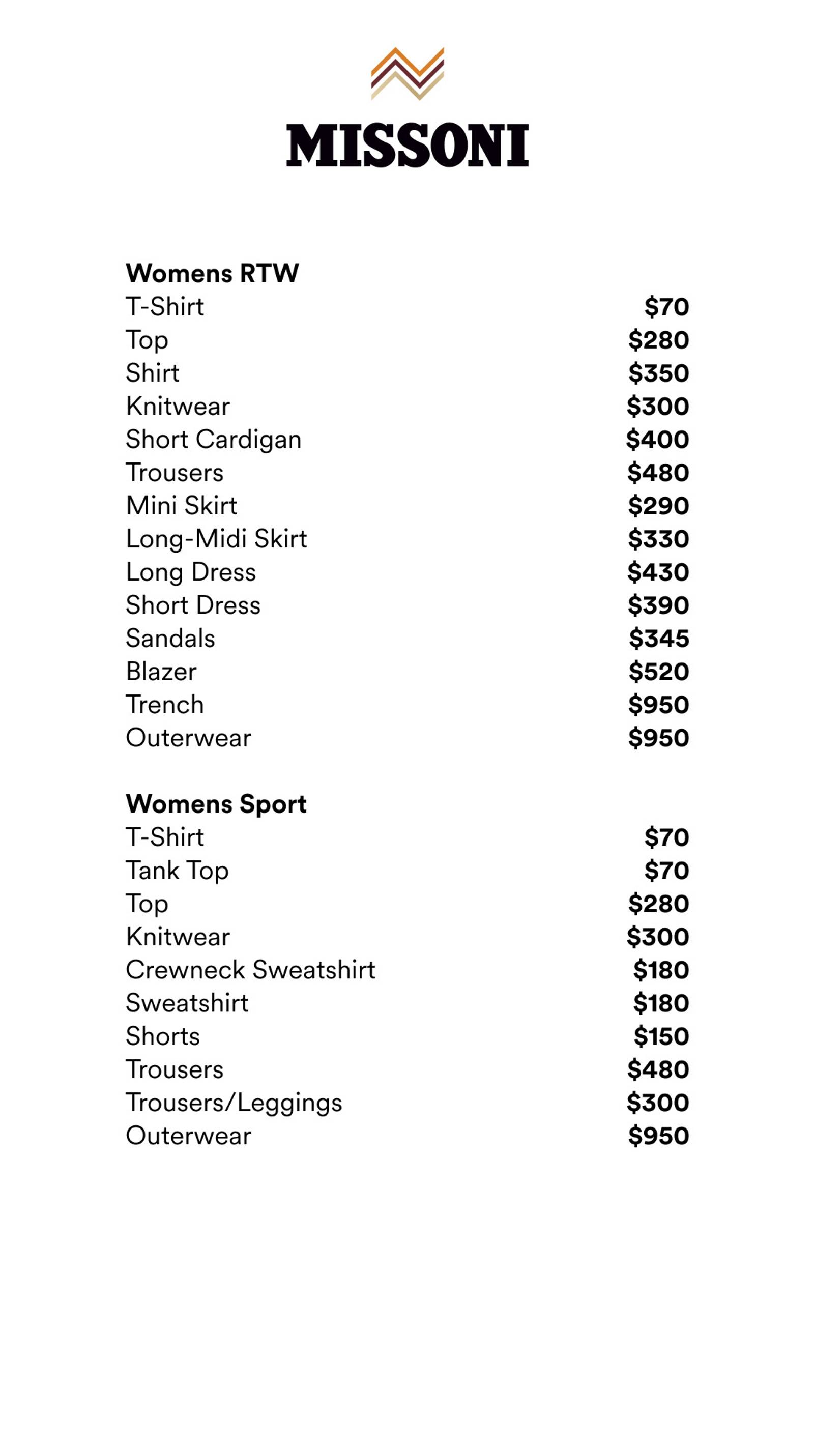 Price list