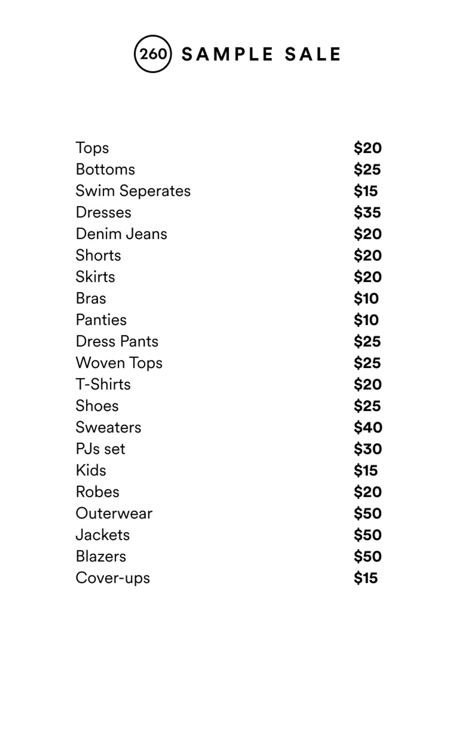 Price list