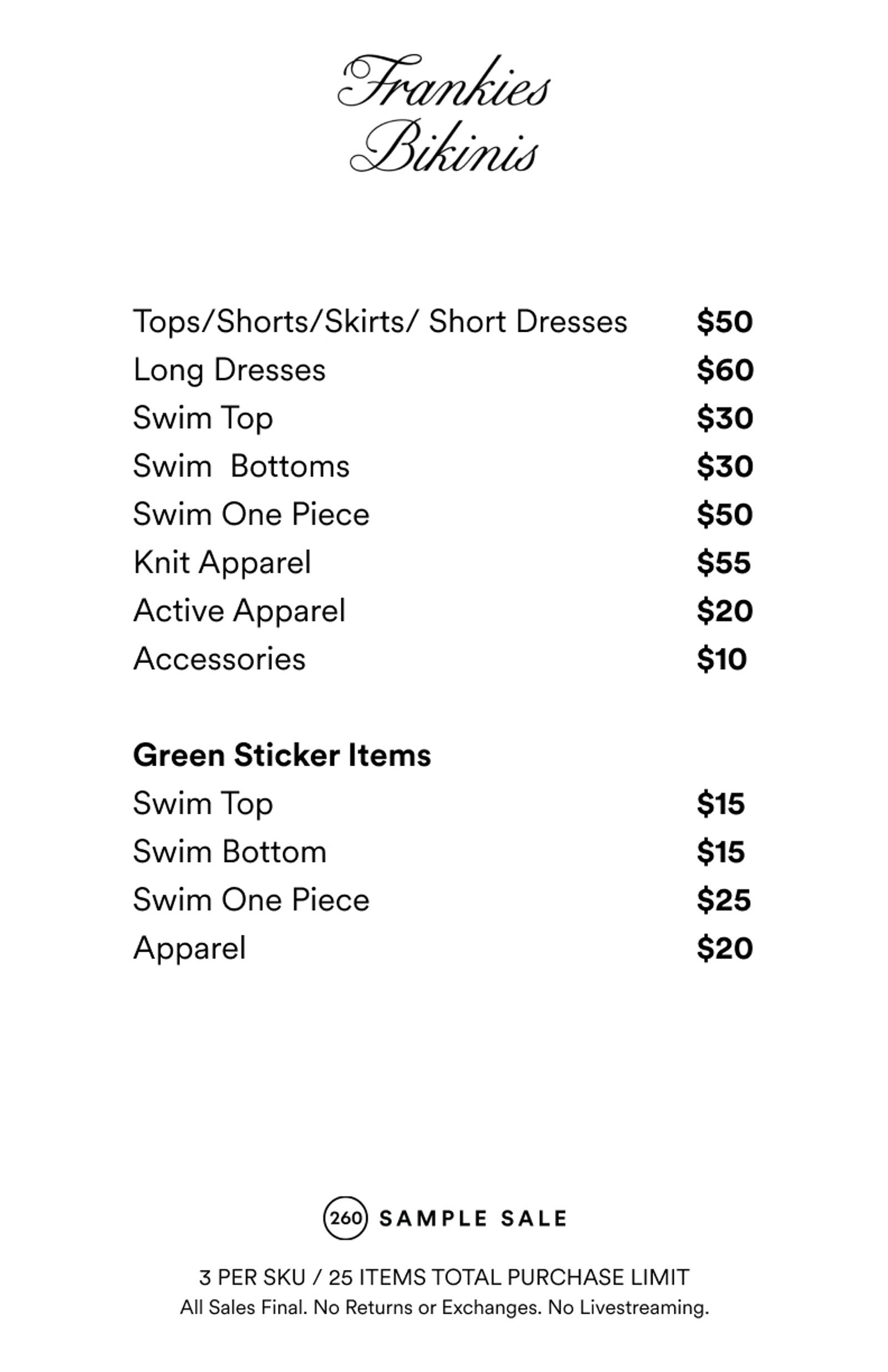 Price list