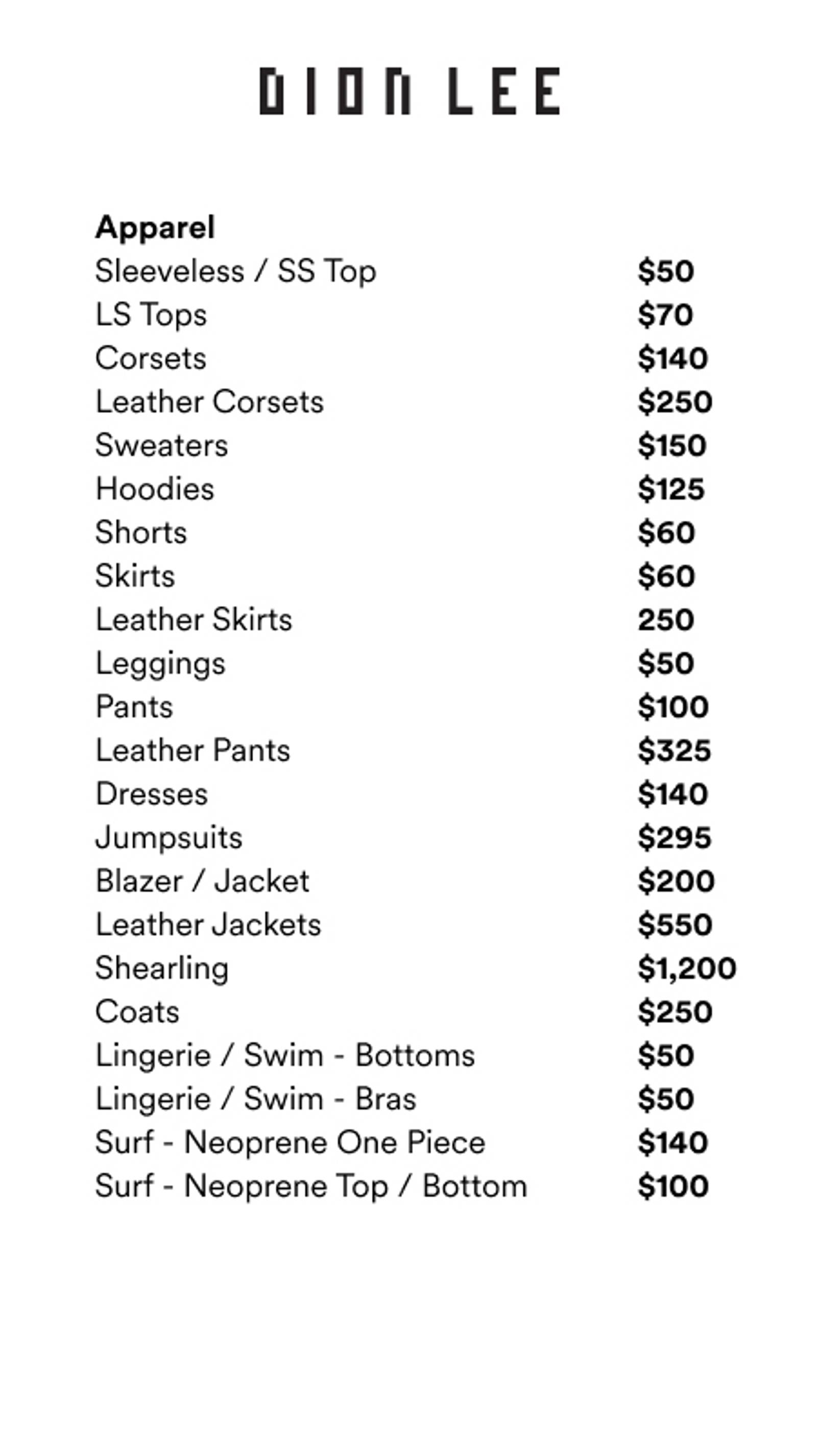 Price list