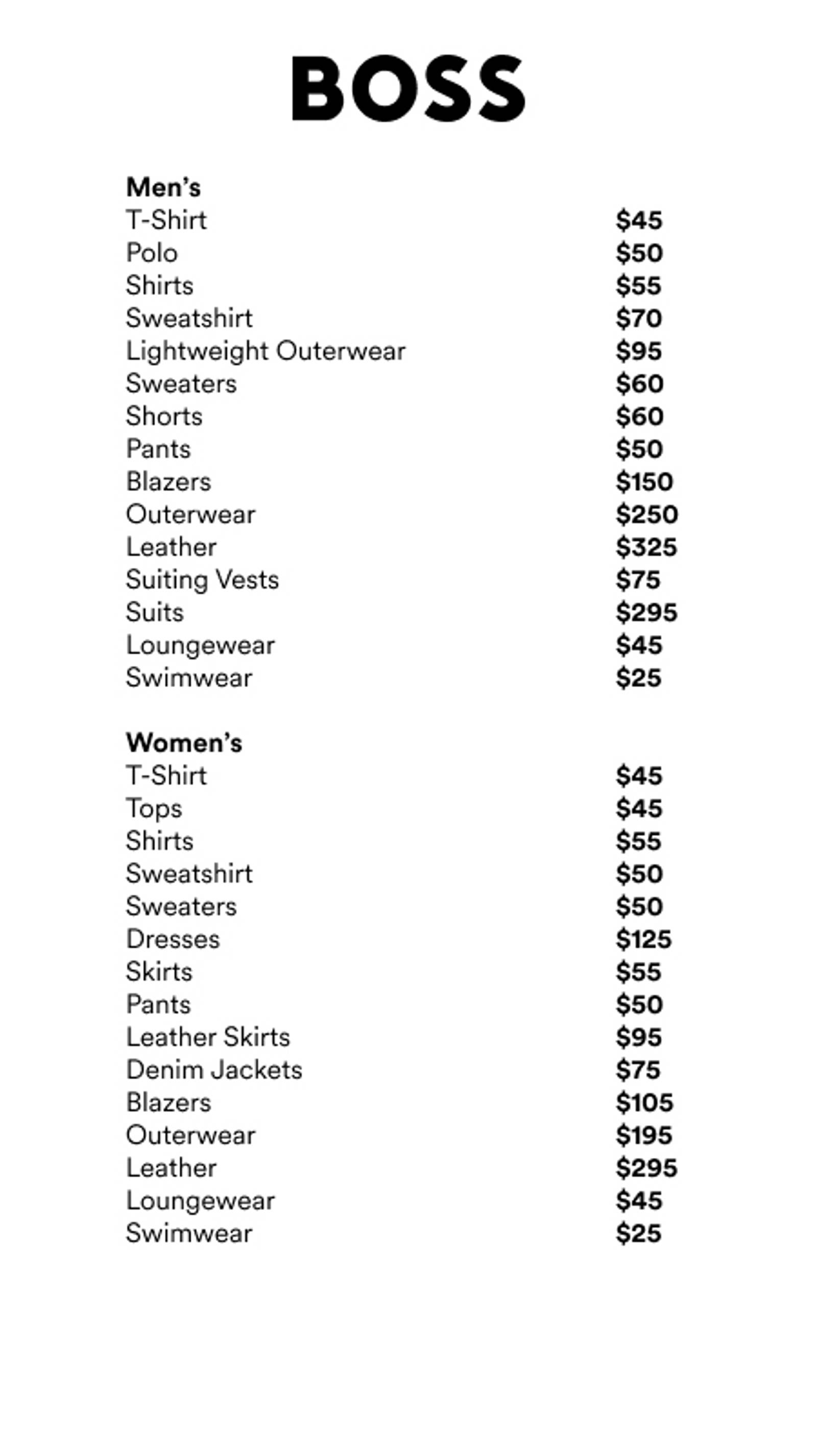 Price list