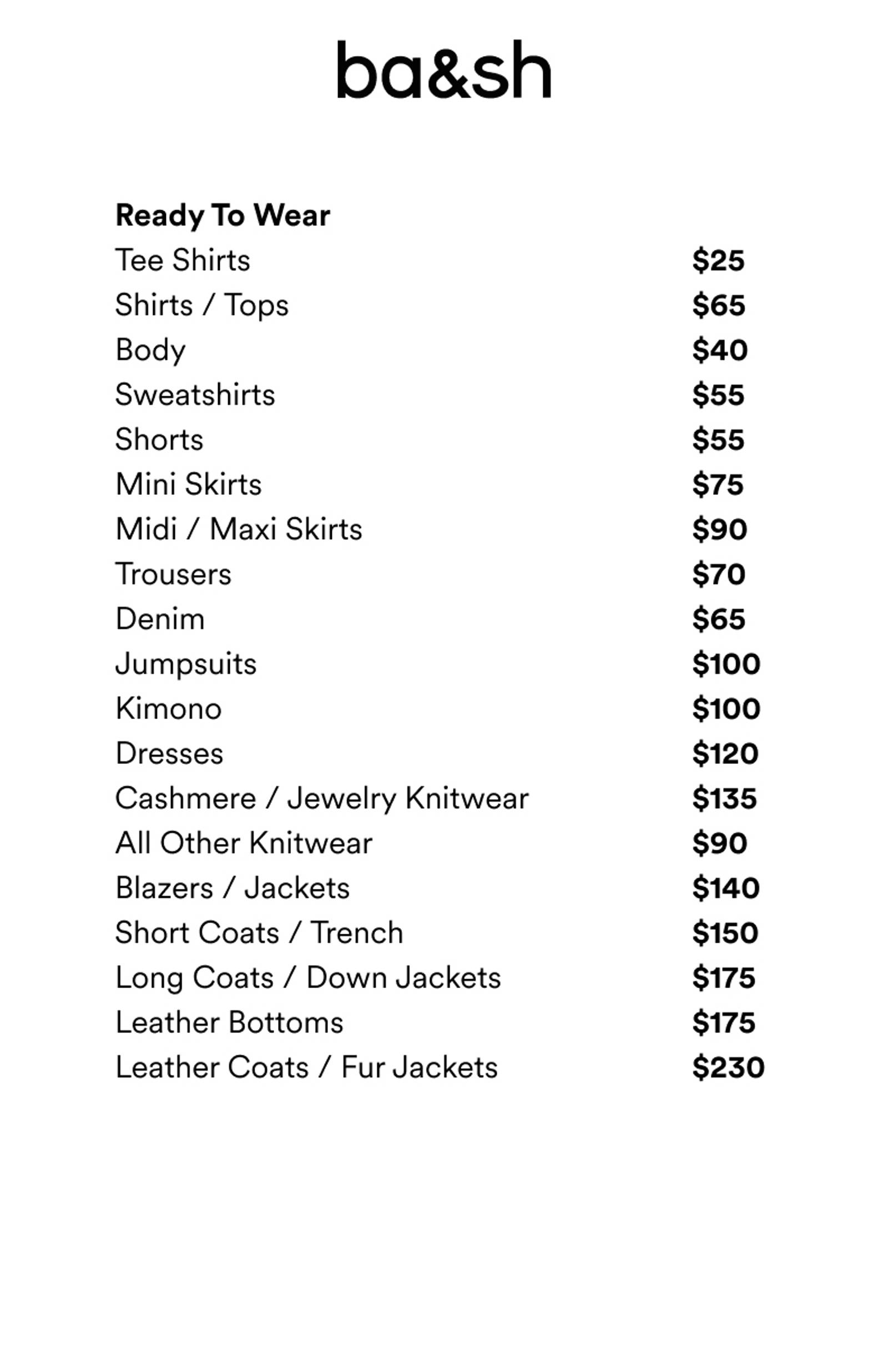 Price list