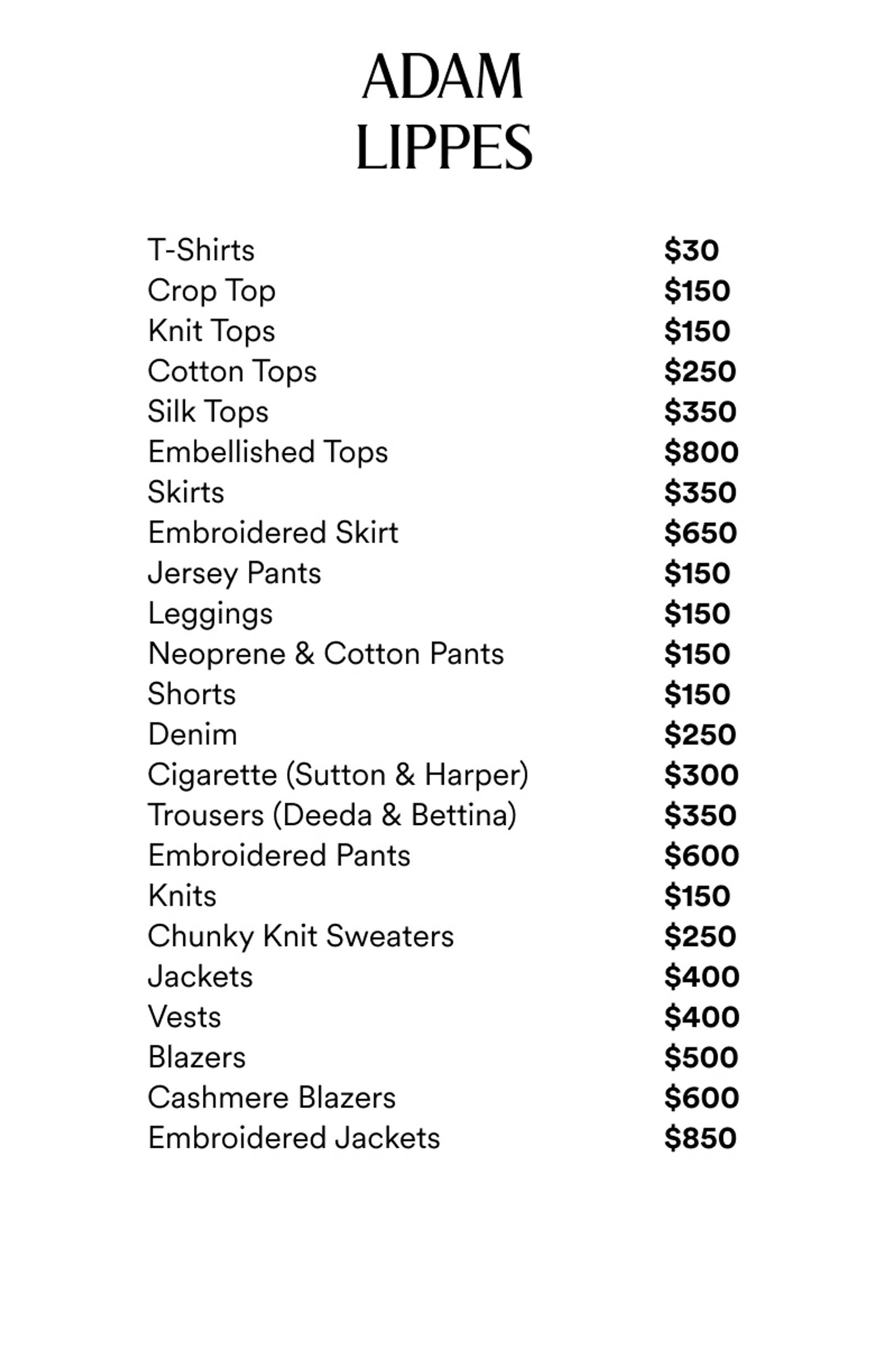 Price list