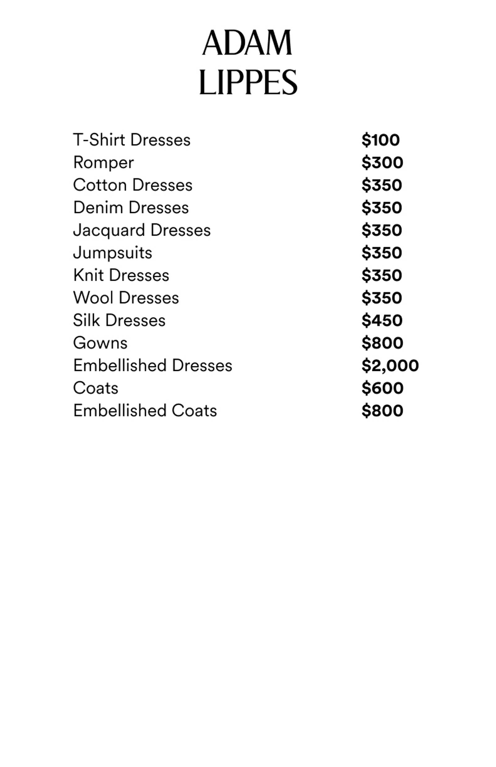 Price list