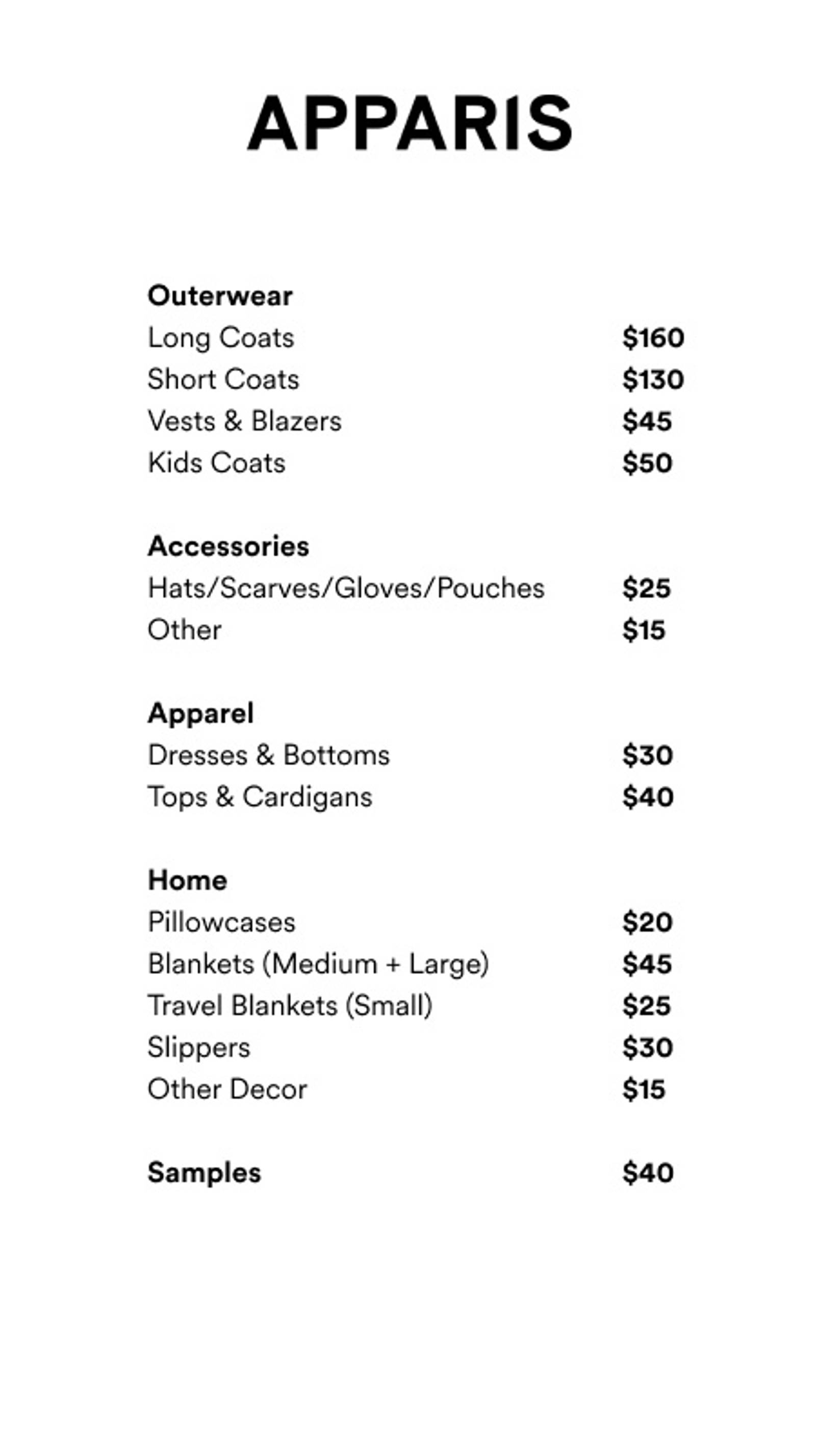 Price list